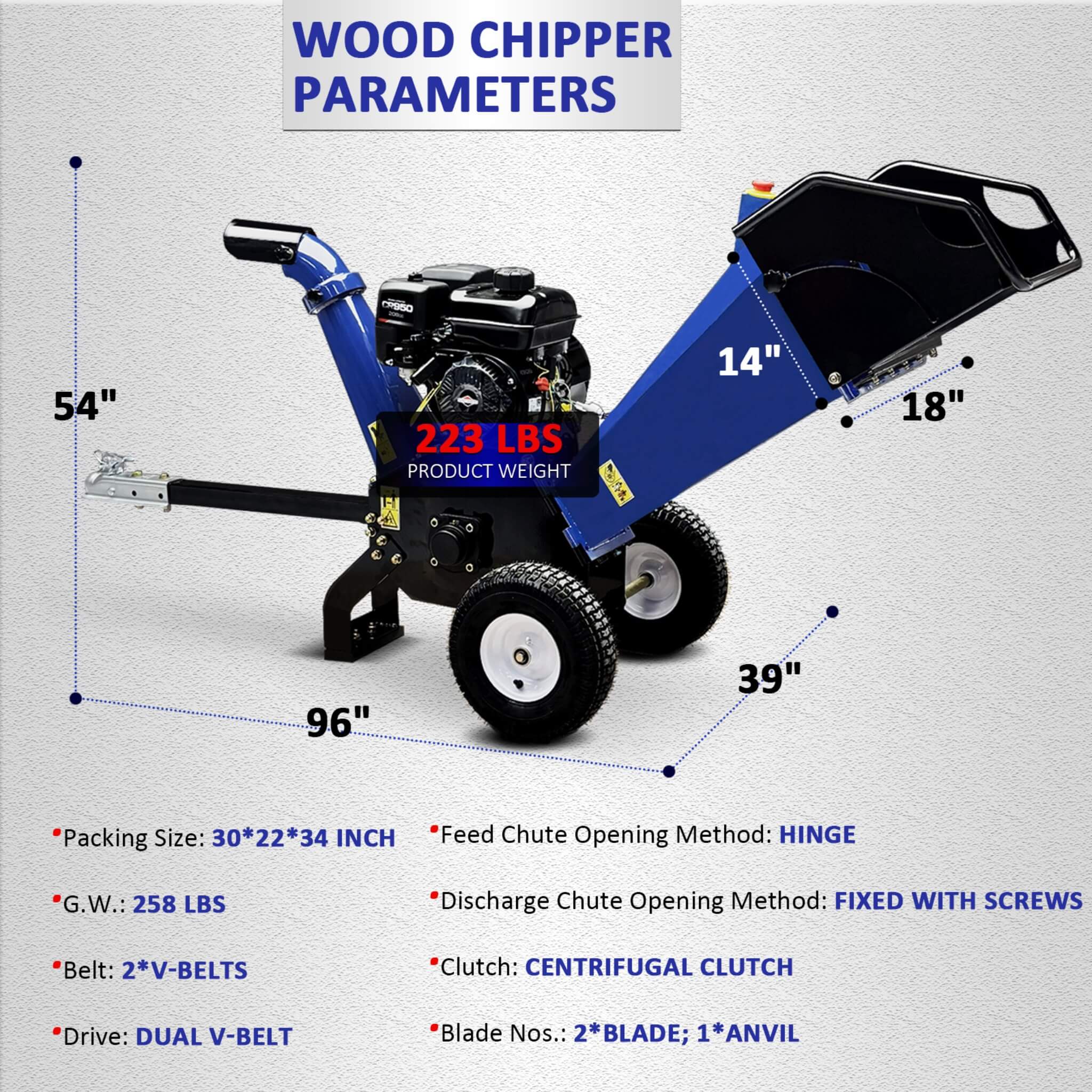 Heavy-Duty 4-Inch 208CC Gas Drum Wood Chipper Shredder With Tow Hitch (SAK47504) by SAKSBY WHOLESALE
