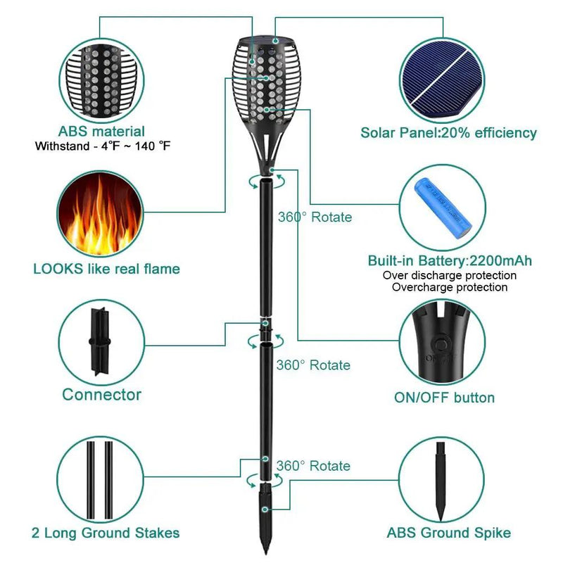 4-Pack Solar Flickering Flames Torch Lights Outdoor Dusk to Dawn Auto On/Off 29 Inch by Outdoor Solar Outlet