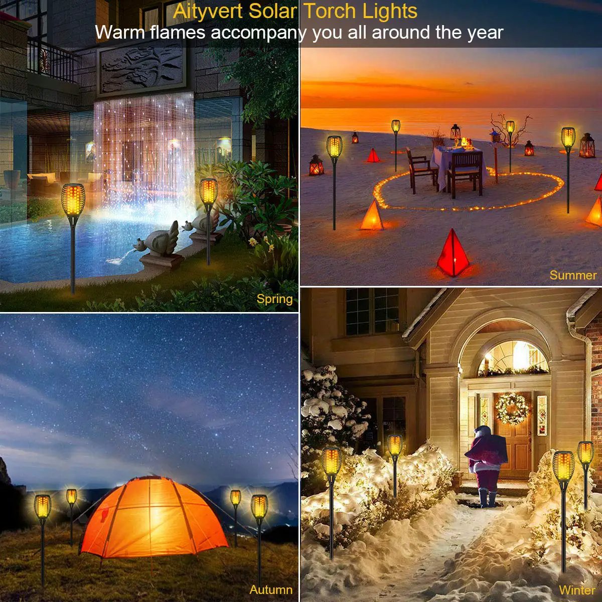 4-Pack Solar Flickering Flames Torch Lights Outdoor Dusk to Dawn Auto On/Off 29 Inch by Outdoor Solar Outlet