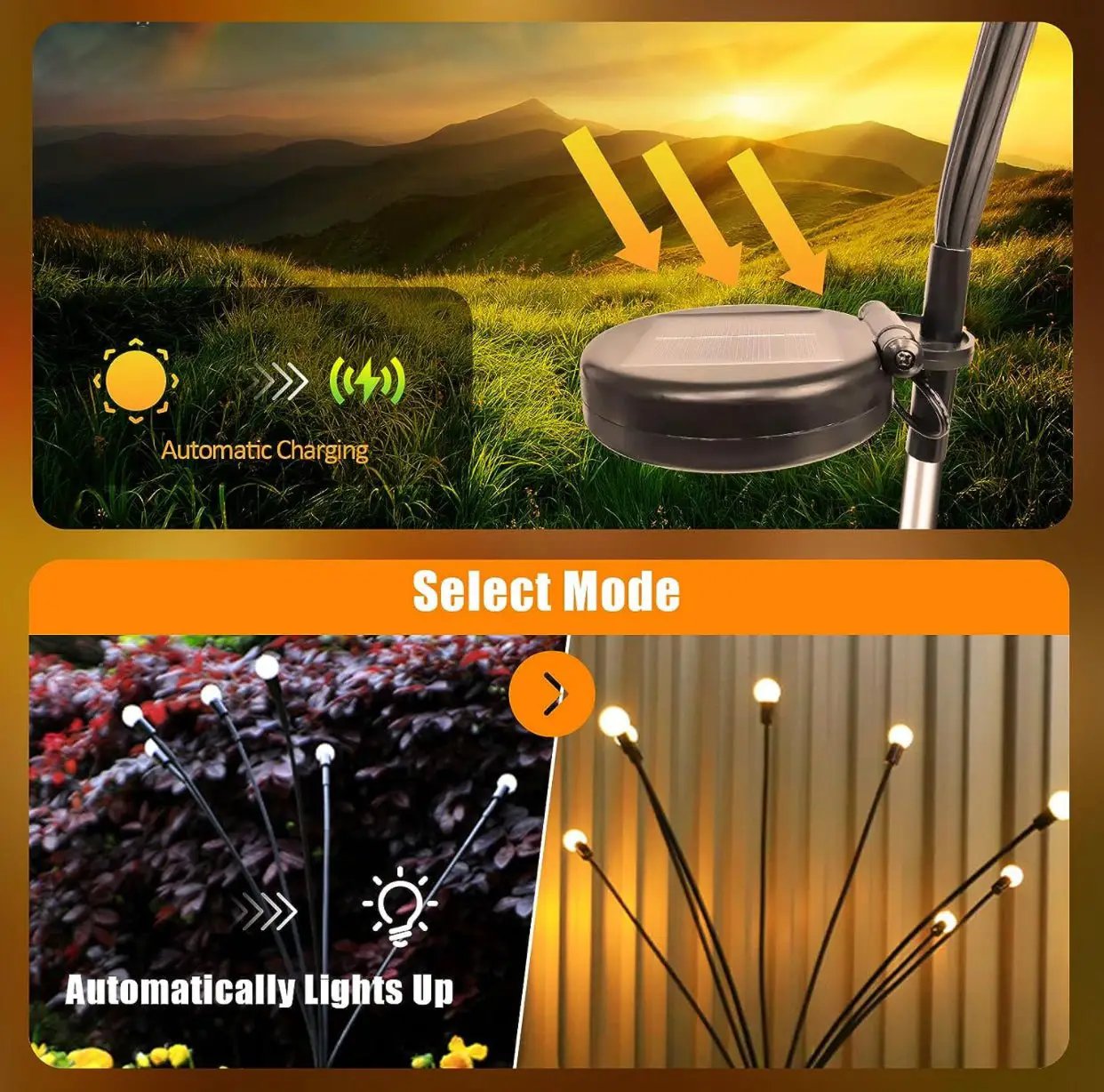 4 Pack Solar Powered Light FireFly Upgraded 8 LED-Warm White by Outdoor Solar Outlet