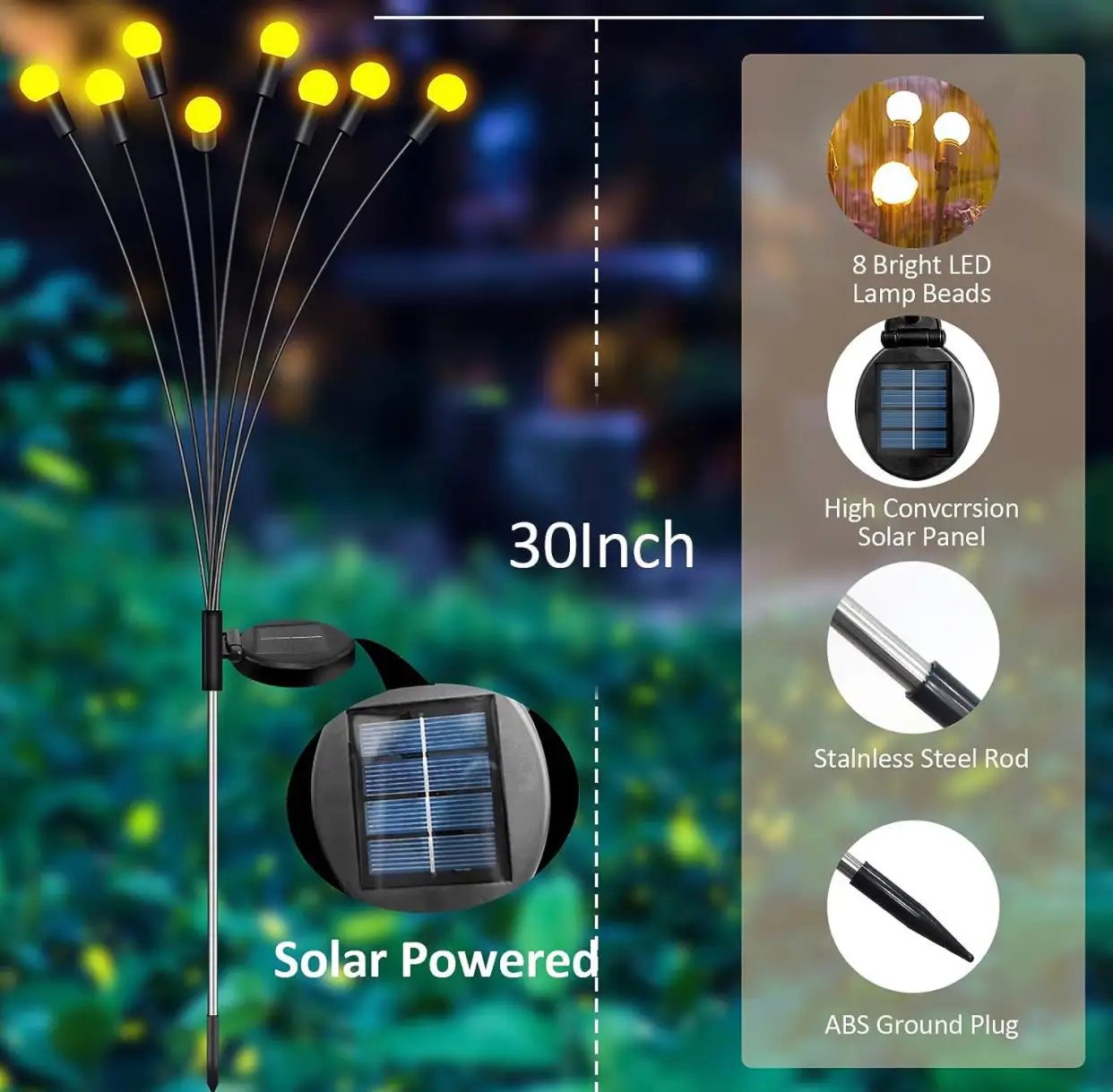 4 Pack Solar Powered Light FireFly Upgraded 8 LED-Warm White by Outdoor Solar Outlet