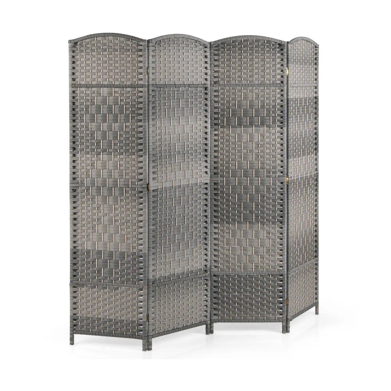 4-Panel Folding Privacy Screen with Hand-woven Pattern for Home Office Living Room-Gray by DirectDeals