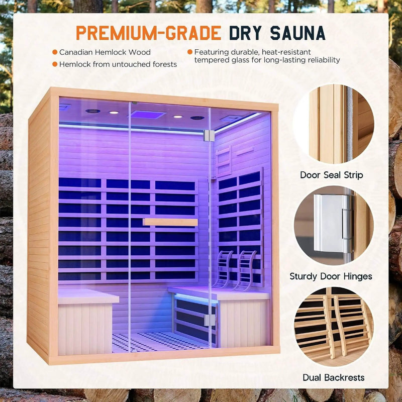Thermora Seville 4-Person Low EMF Canadian Hemlock Infrared Sauna With Bluetooth (SAK29571) by SAKSBY WHOLESALE