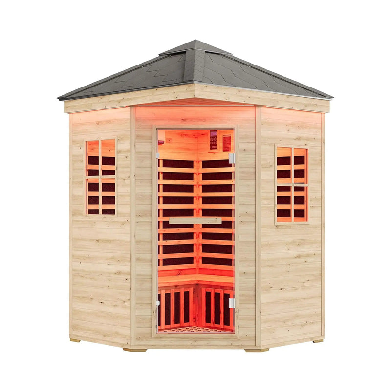 Thermora Monaco 4-Person Low EMF Spruce Wood Outdoor Infrared Sauna With Bluetooth Speakers And LED Lights (SAK16270) by SAKSBY WHOLESALE