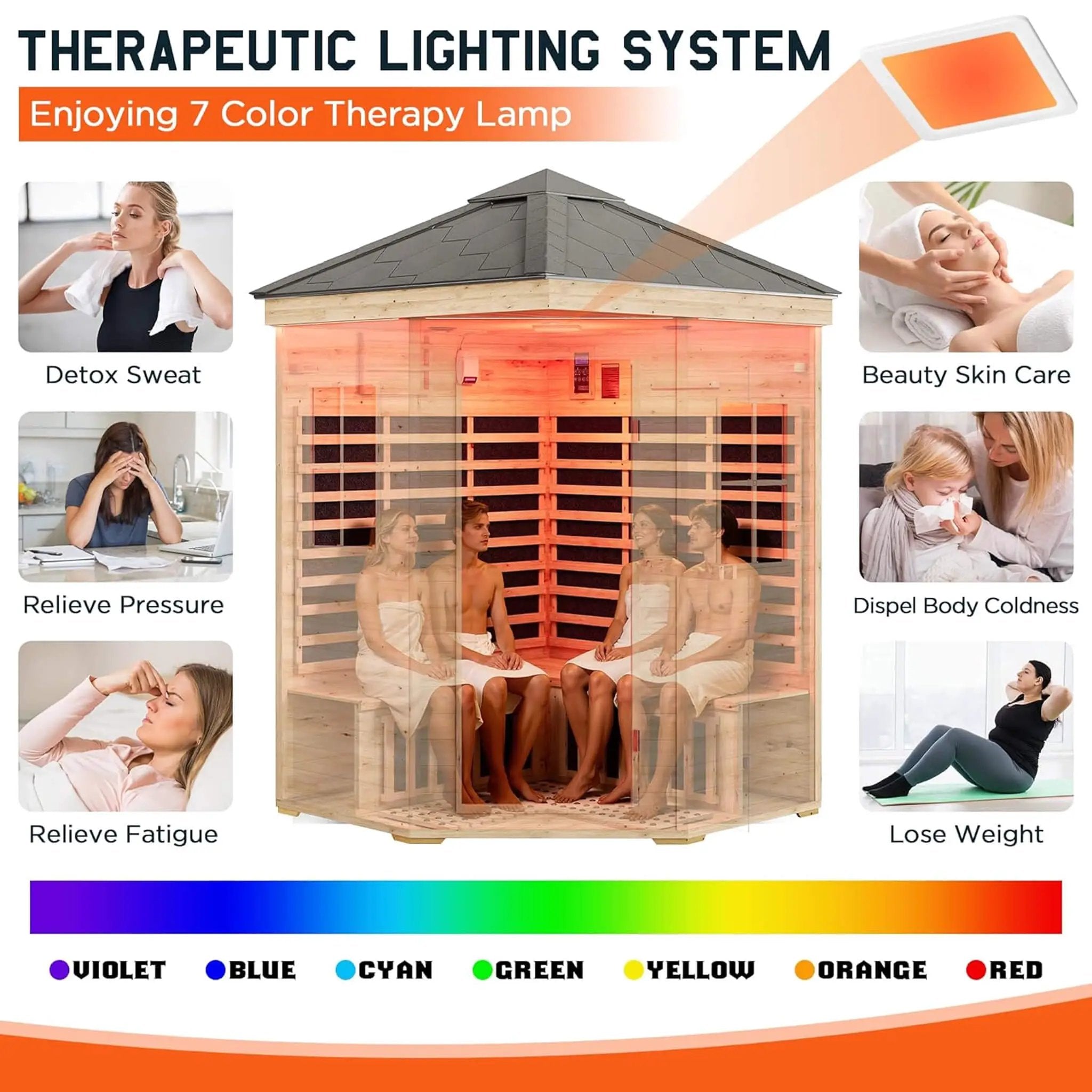 Thermora Monaco 4-Person Low EMF Spruce Wood Outdoor Infrared Sauna With Bluetooth Speakers And LED Lights (SAK16270) by SAKSBY WHOLESALE