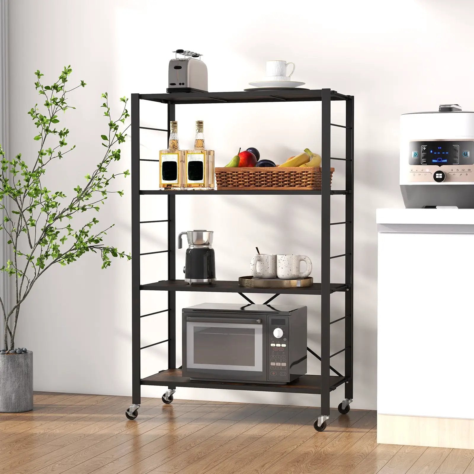 4-Tier Foldable Storage Rack with Wheels - 180 lbs Capacity by DirectDeals