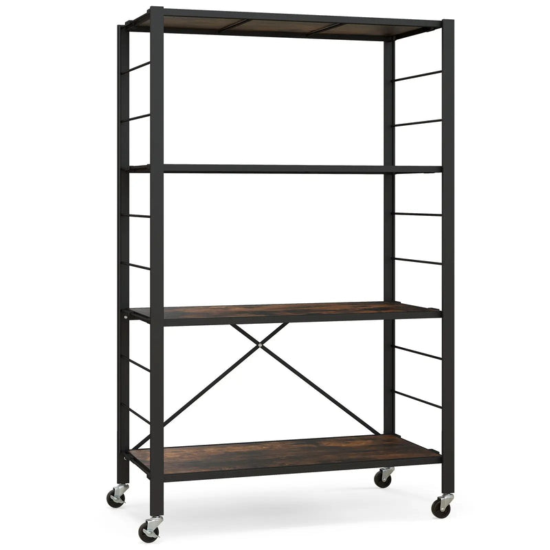 4-Tier Foldable Storage Rack with Wheels - 180 lbs Capacity by DirectDeals