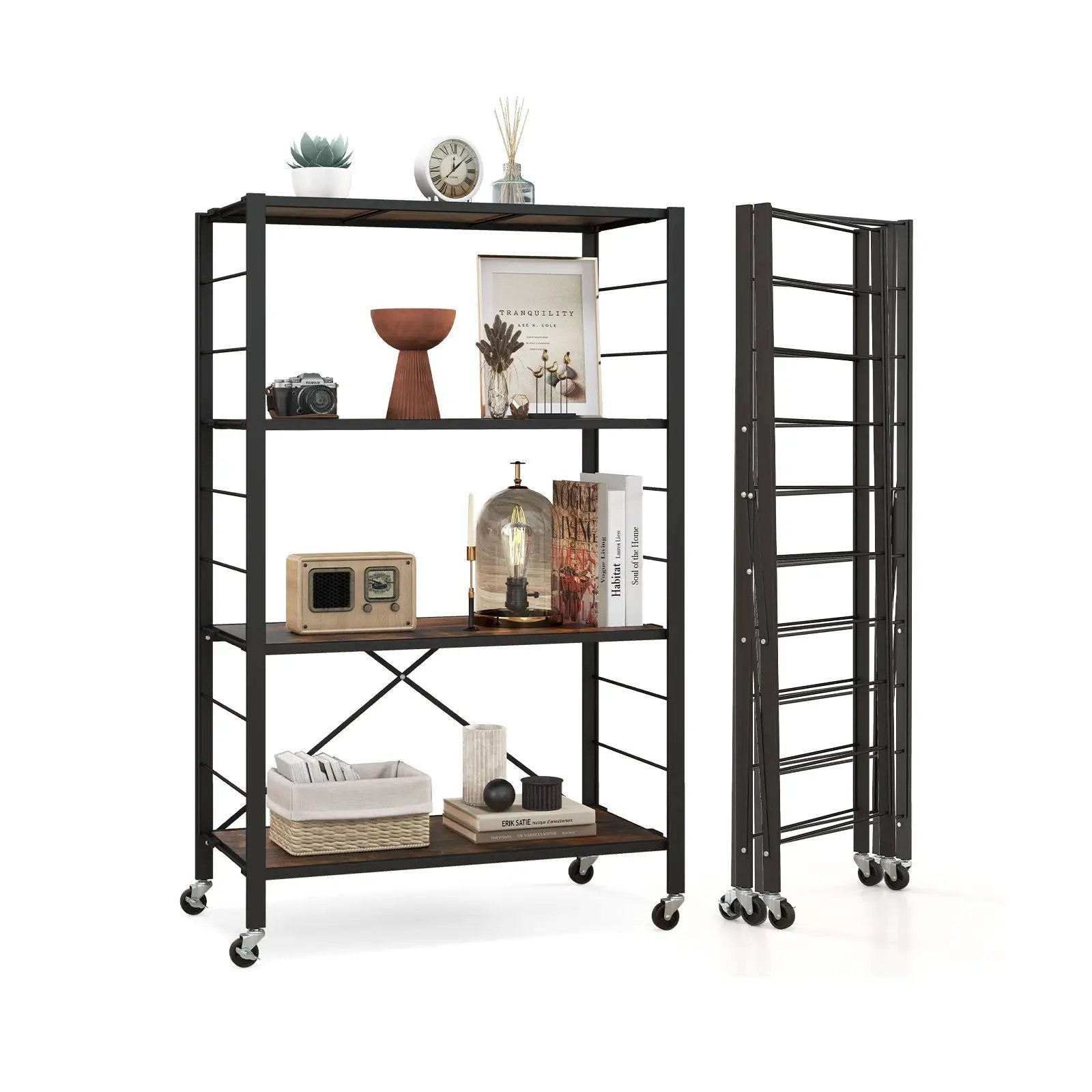 4-Tier Foldable Storage Rack with Wheels - 180 lbs Capacity by DirectDeals