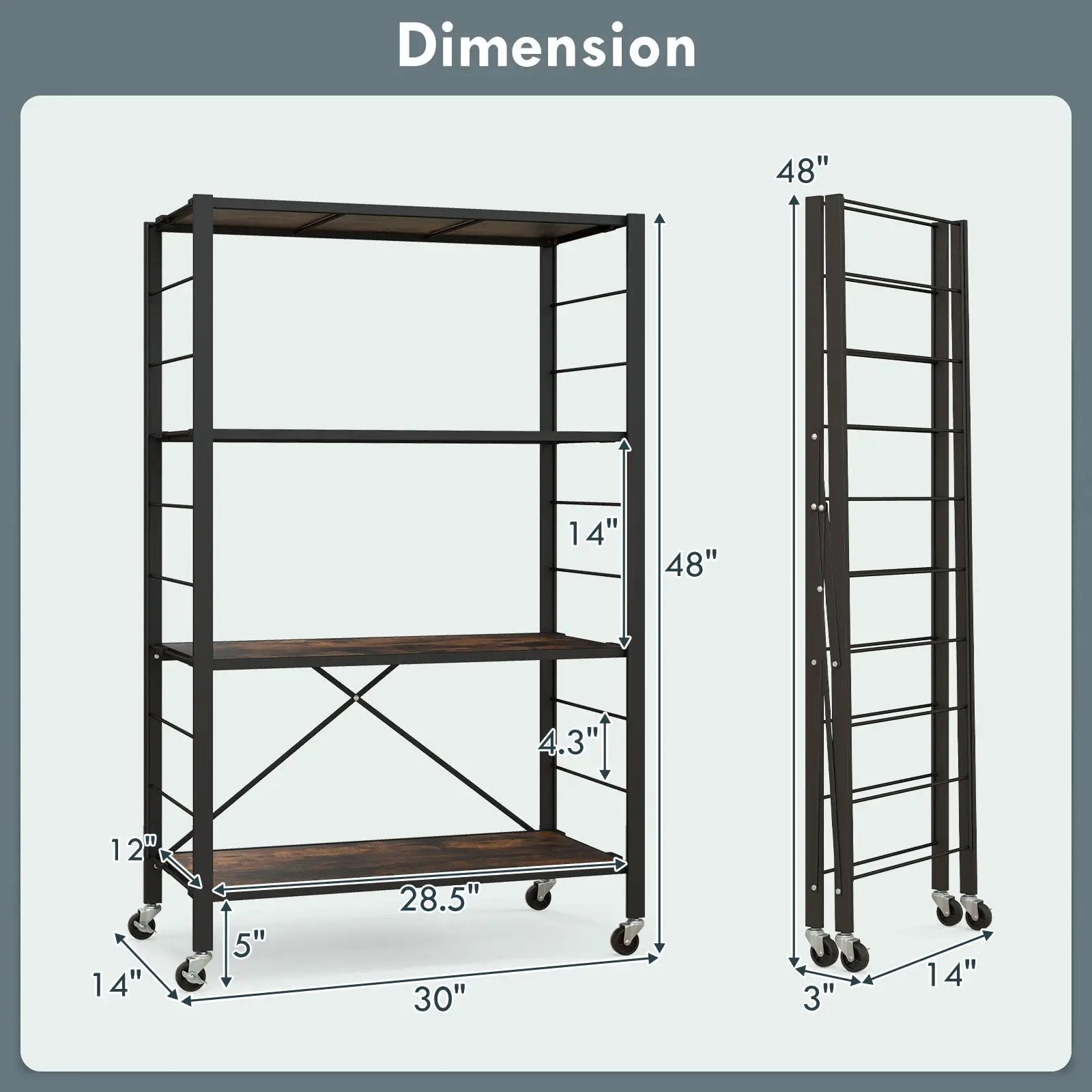 4-Tier Foldable Storage Rack with Wheels - 180 lbs Capacity by DirectDeals