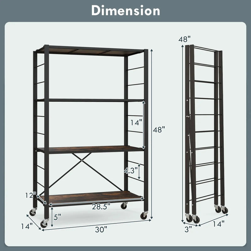 4-Tier Foldable Storage Rack with Wheels - 180 lbs Capacity by DirectDeals