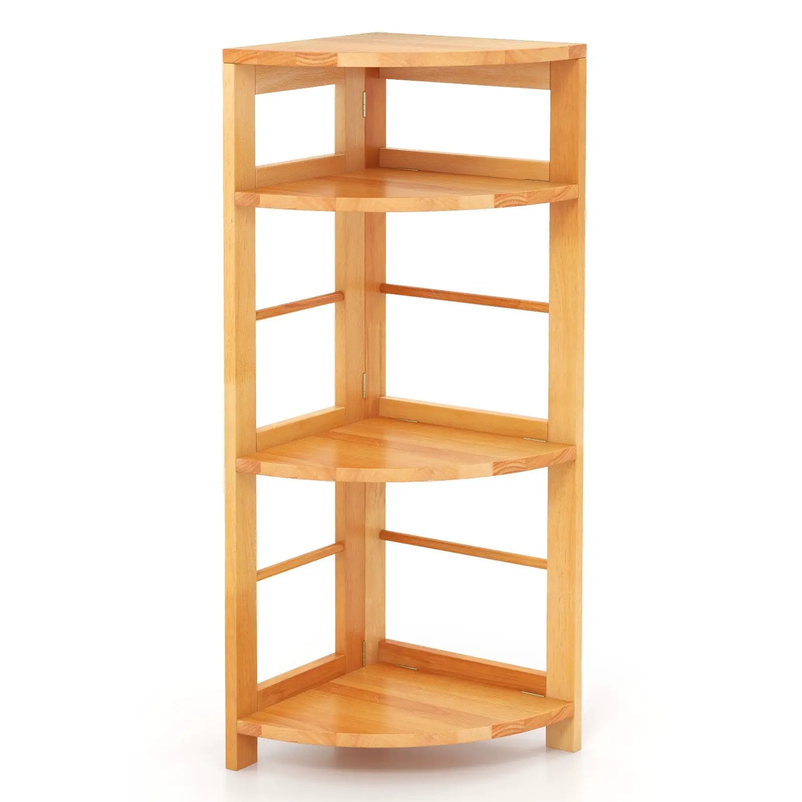 4-Tier Corner Shelf with Rubber Wood Frame and Anti-Toppling Kit by DirectDeals
