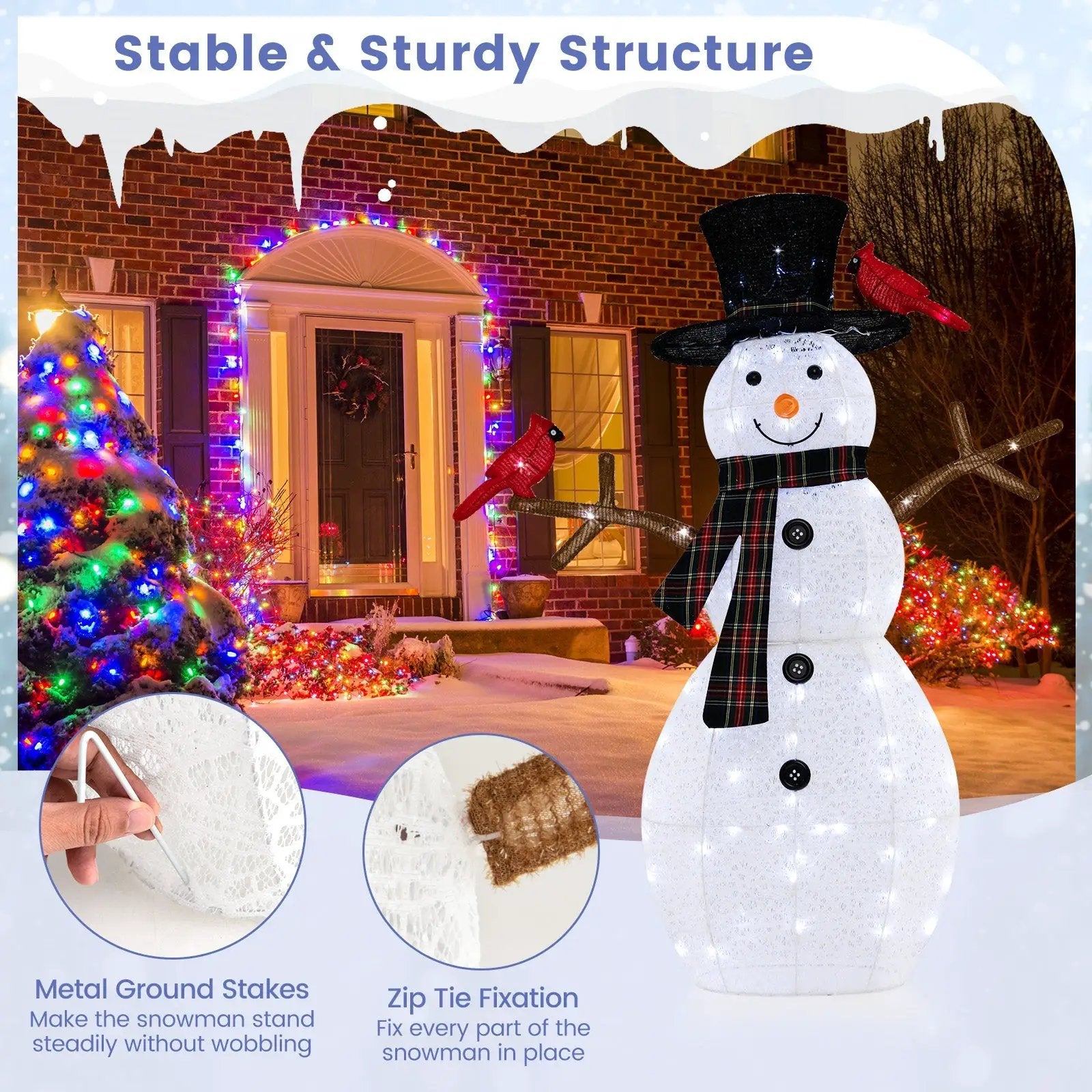 4.2 Feet Lighted Snowman and Redbirds Christmas Decoration by DirectDeals