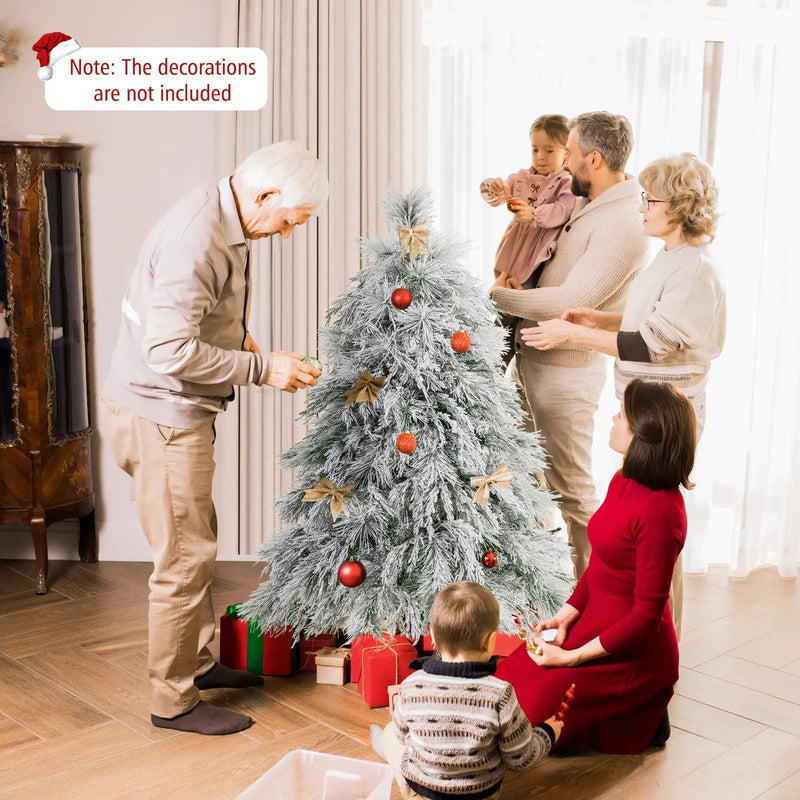 4.5/6/7 Feet Pre-Lit Snow Flocked Christmas Tree with Warm White LED Lights by DirectDeals