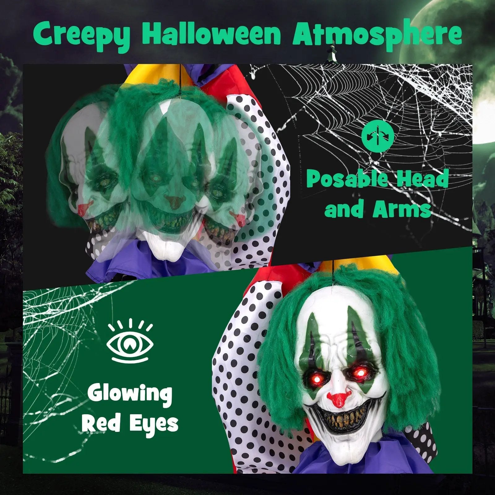 4.5FT Grins Animatronic Clown with Pre-Recorded Phrases and LED Eyes by DirectDeals