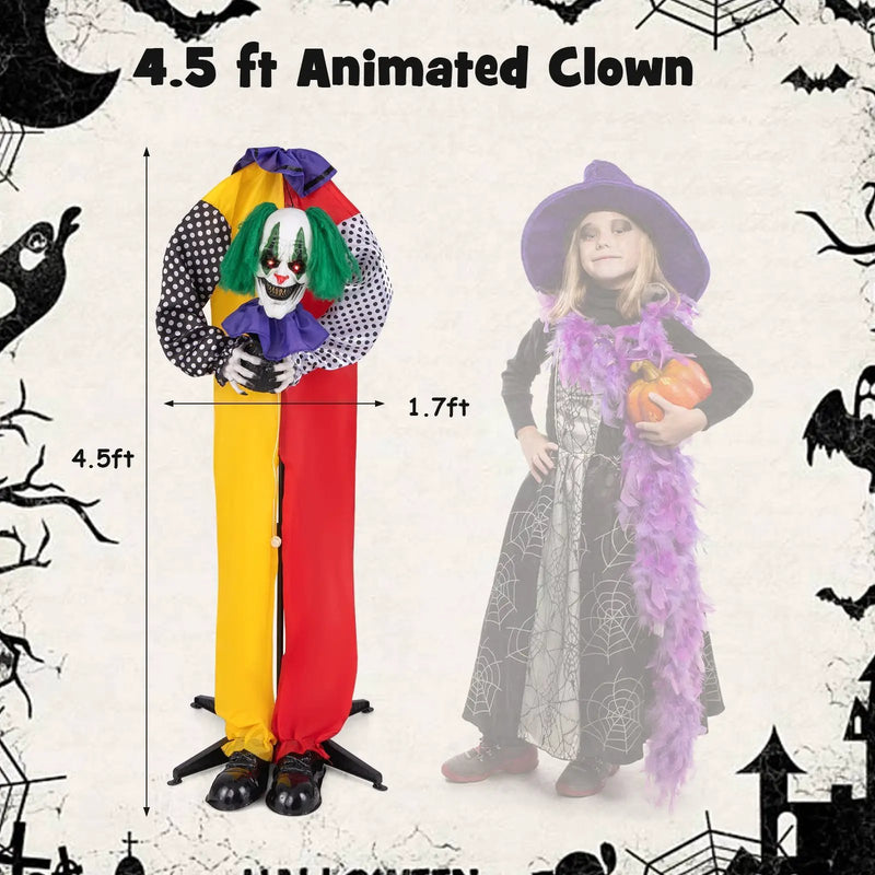 4.5FT Grins Animatronic Clown with Pre-Recorded Phrases and LED Eyes by DirectDeals