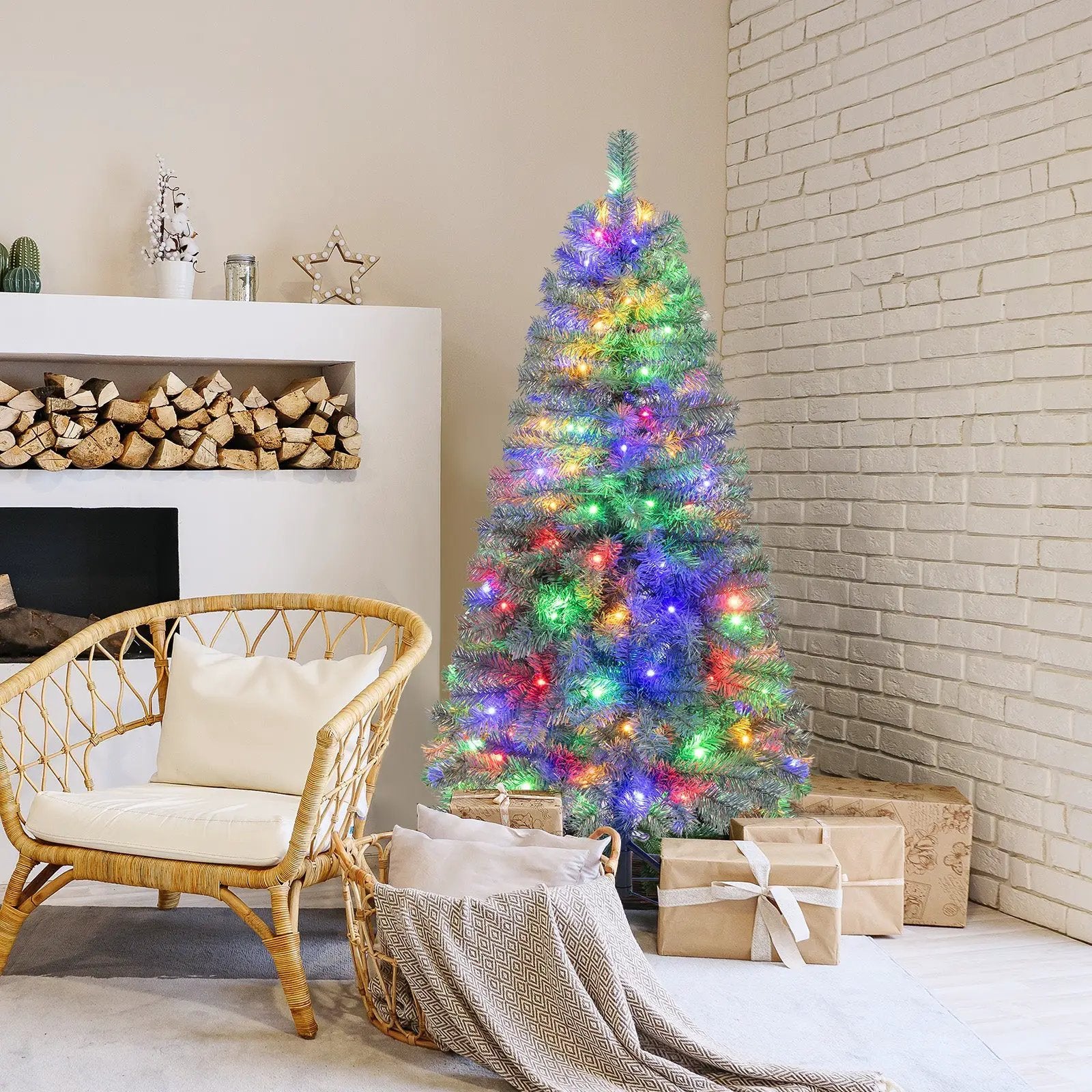 Pre-Lit Blue Artificial Christmas Tree Slim with 9 Lighting Modes by DirectDeals