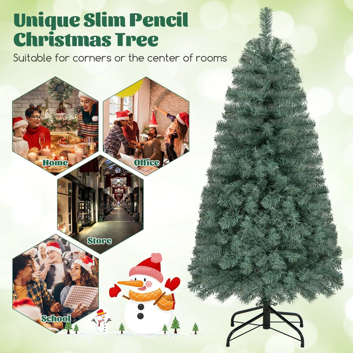 Pre-Lit Blue Artificial Christmas Tree Slim with 9 Lighting Modes by DirectDeals