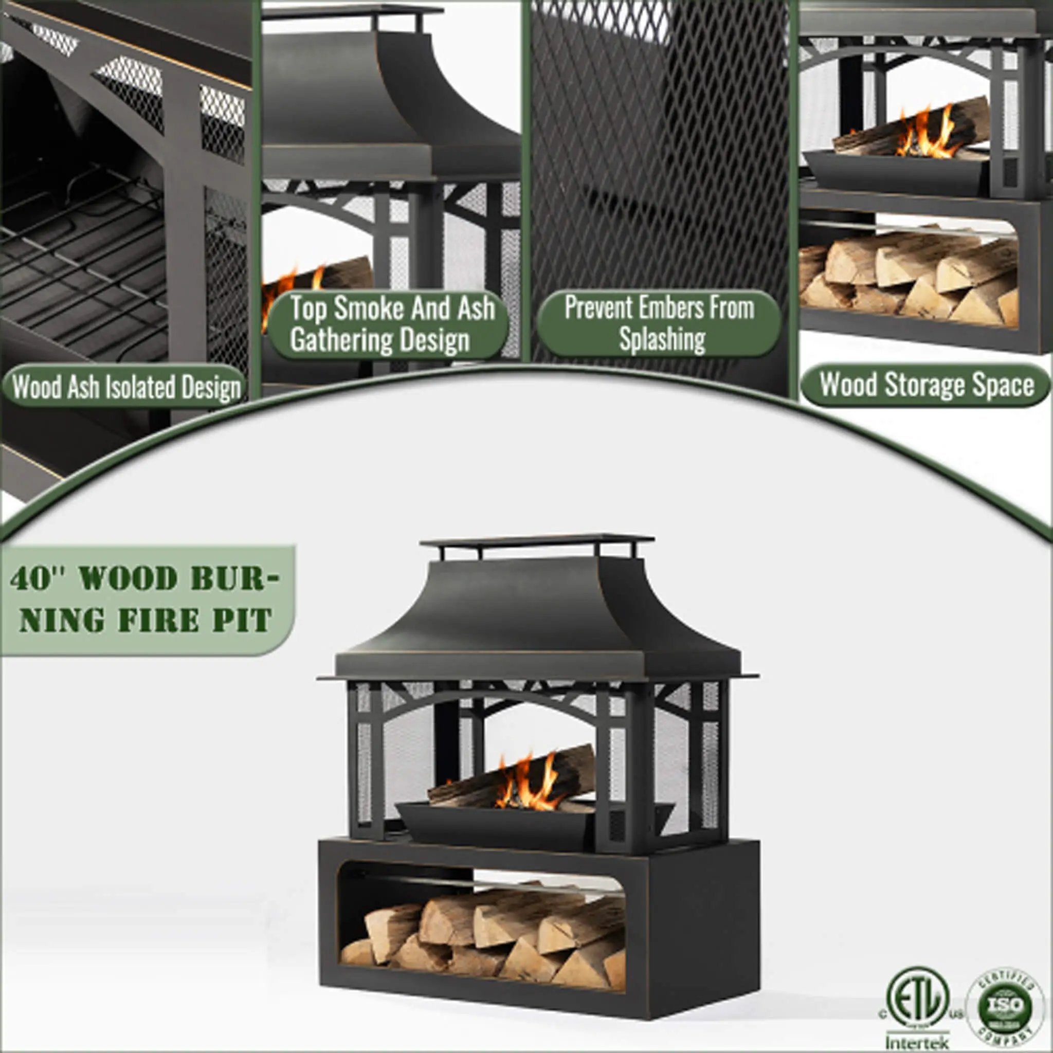 Alora 40-Inch Outdoor Steel Wood-Burning Backyard Fireplace Fire Pit (SAK45758) by SAKSBY WHOLESALE