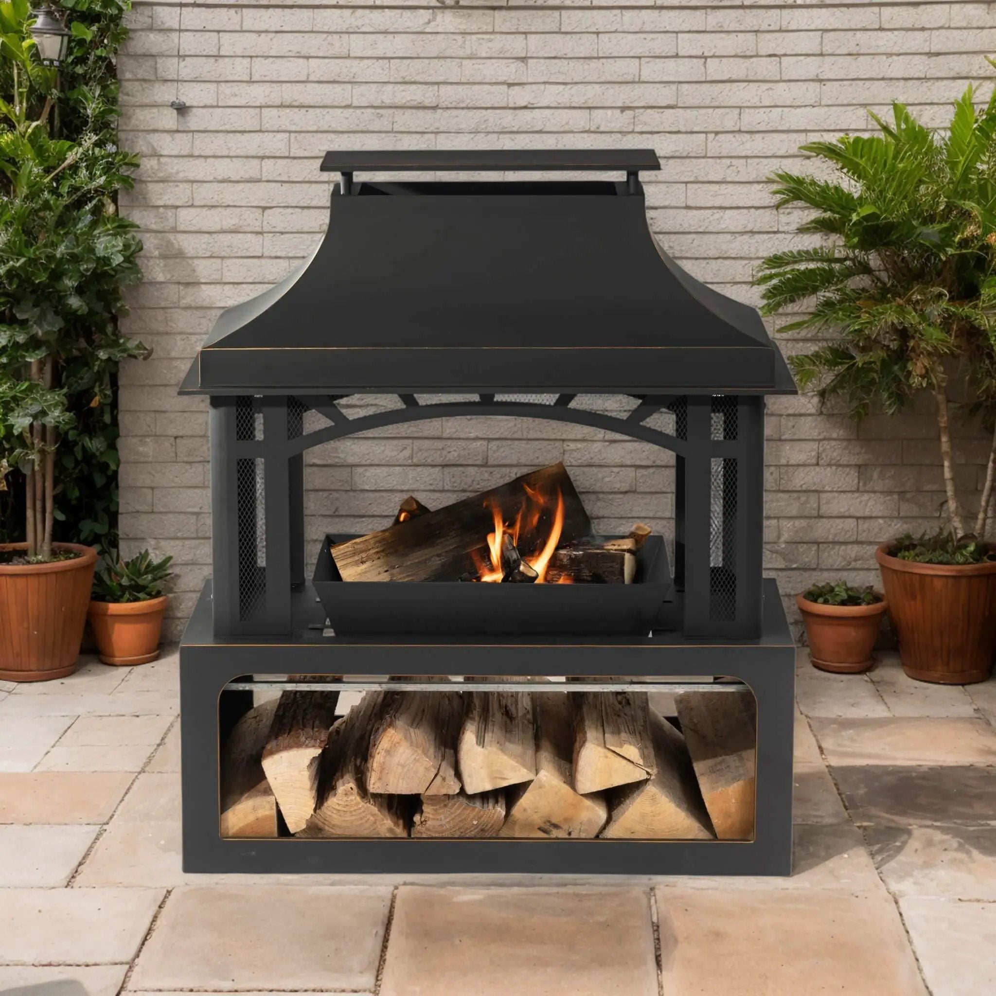 Alora 40-Inch Outdoor Steel Wood-Burning Backyard Fireplace Fire Pit (SAK45758) by SAKSBY WHOLESALE