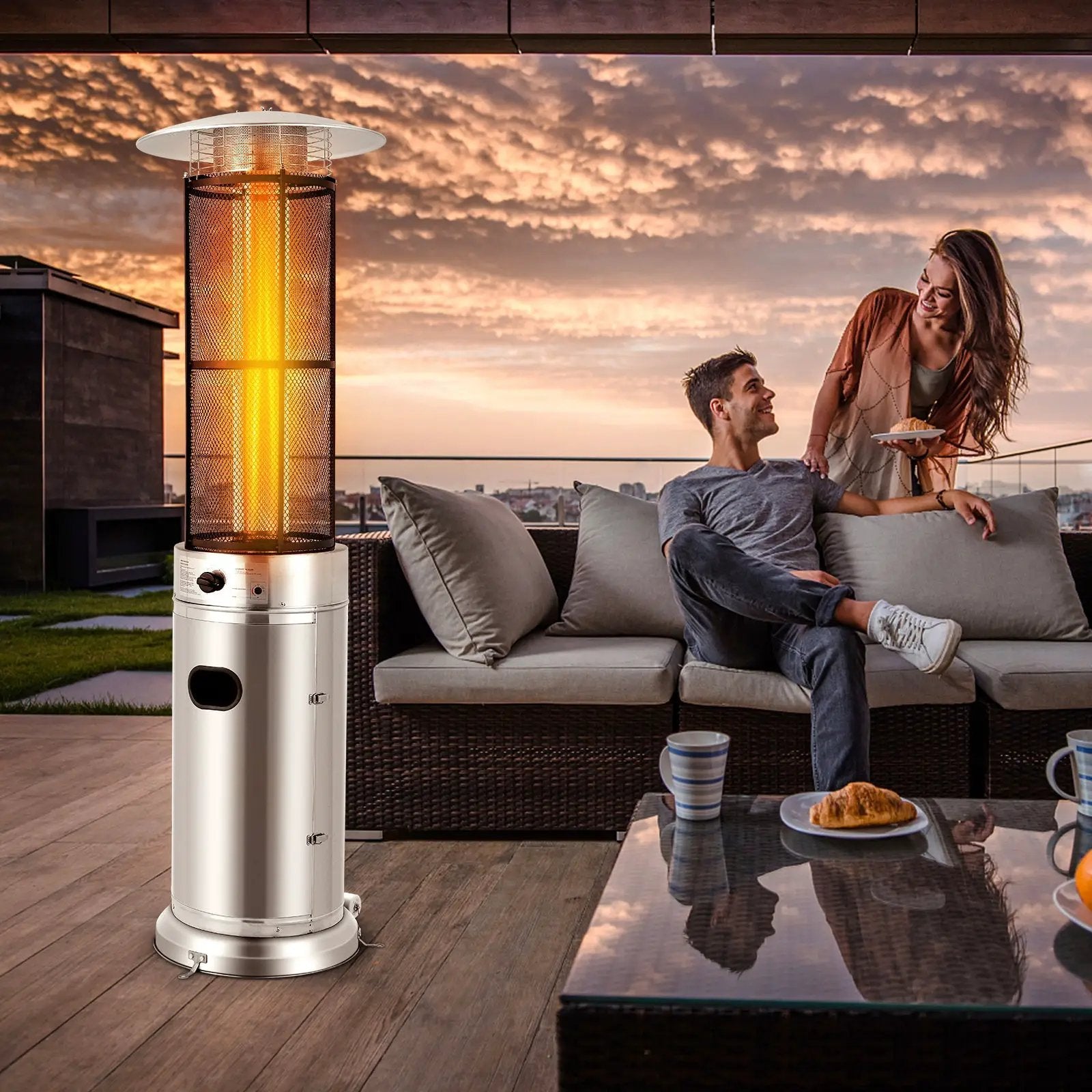 40000 BTU Stainless Steel Round Glass Tube Patio Heaters by DirectDeals
