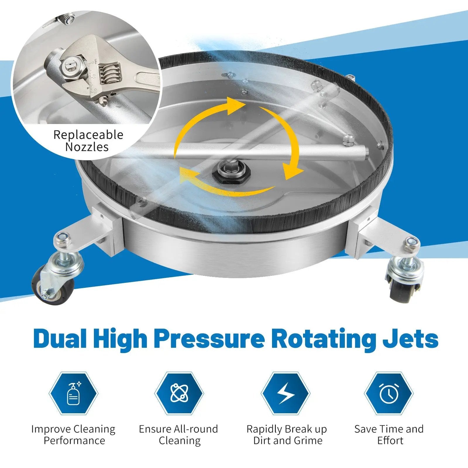 4000PSI Pressure Washer Surface Cleaner Stainless Steel with Casters by DirectDeals