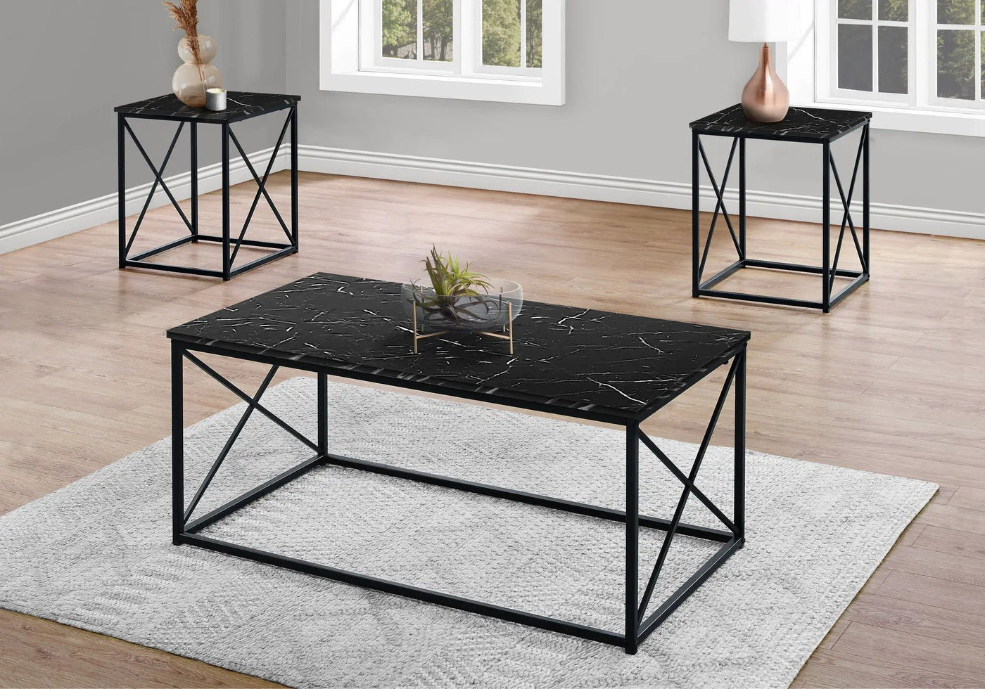 3-Piece Contemporary Living Room Table Set with Marble Look Finish by HouseOfZazla