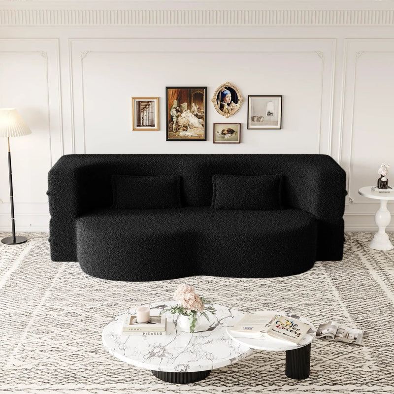 Modern Floor Sofa With Two Pillows Convertible Teddy Fabric Foam Filled Bed by HouseOfZazla