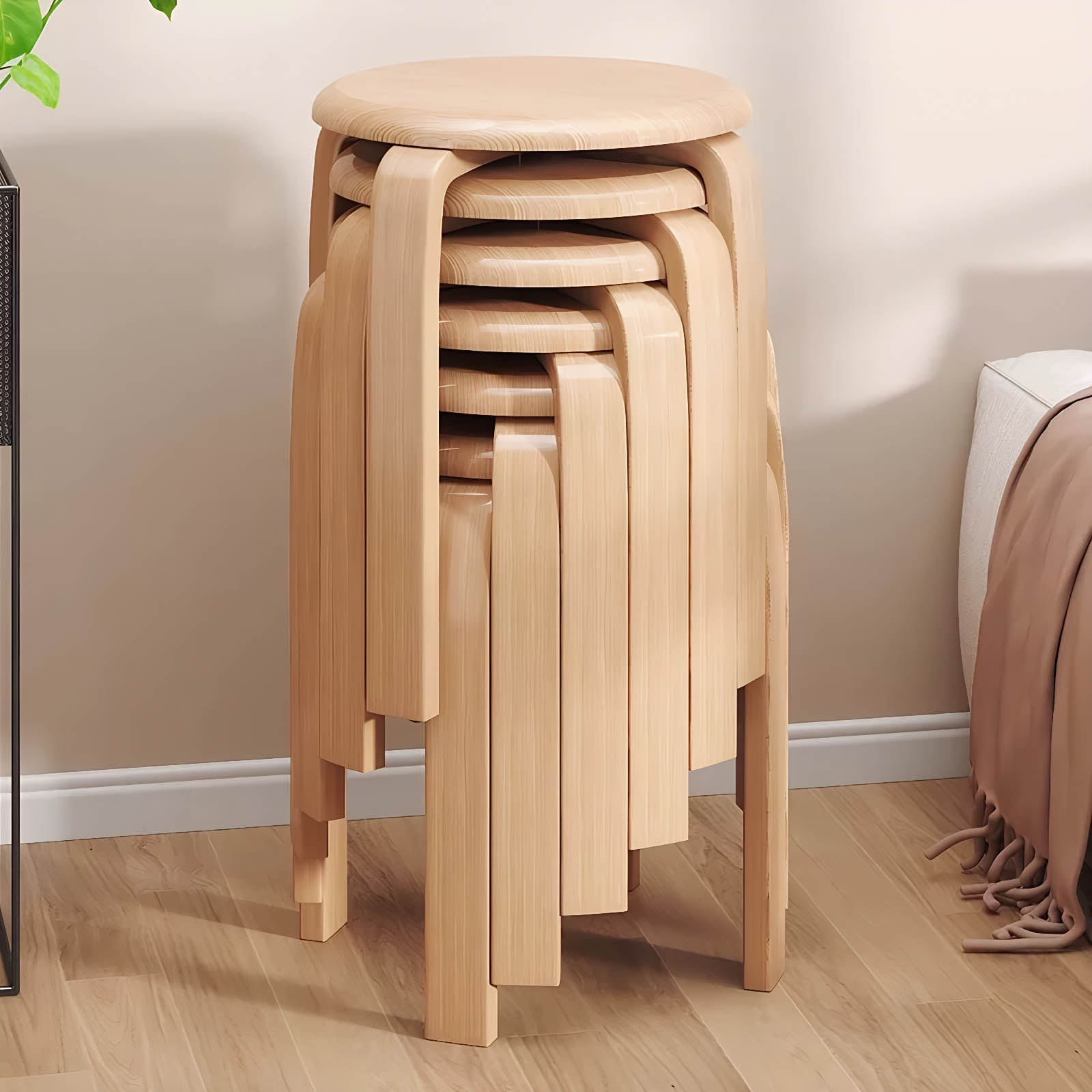 Stackable Bentwood Stool Set of 6, 18" Round Backless Stools by HouseOfZazla