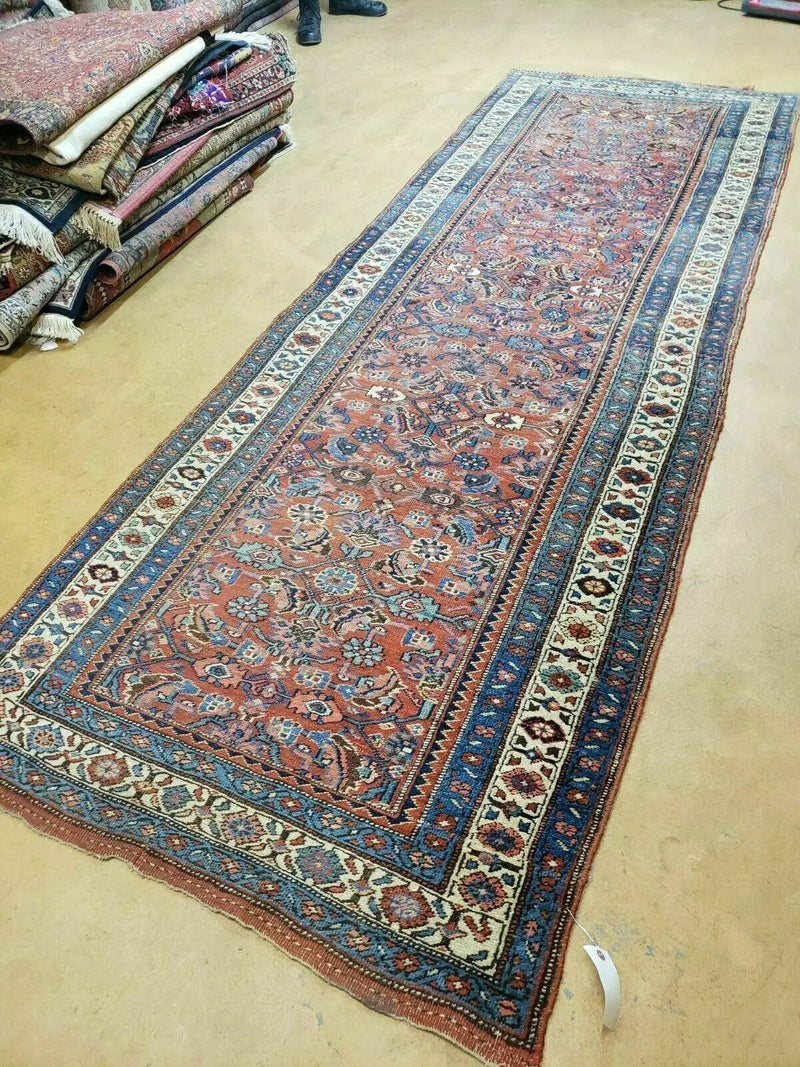 3' 8" X 11' Antique Handmade Turkish Wool Rug Veg Dye Runner Nice Rusted Red by Jewel Rugs