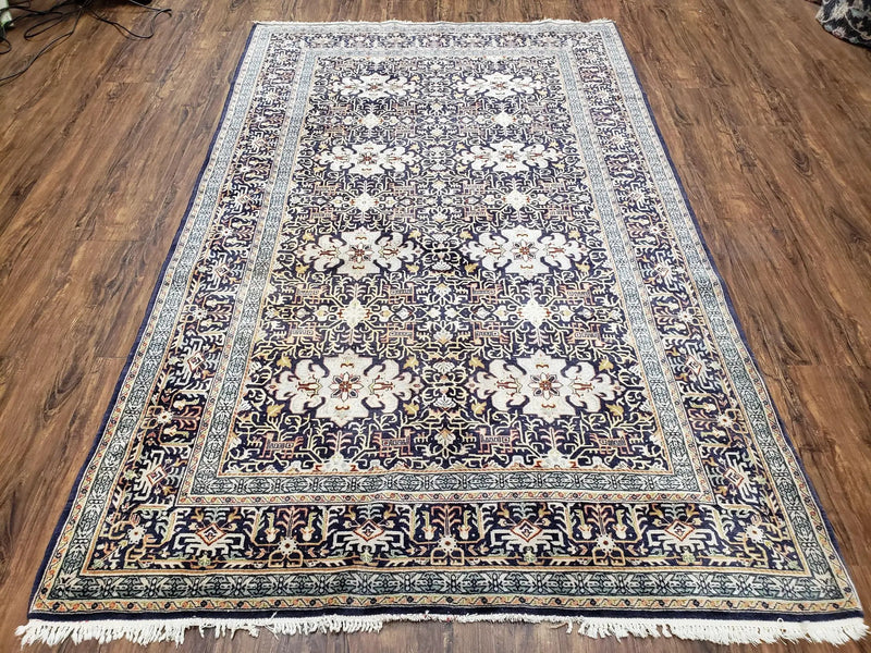 Navy Blue Persian Kashan Rug, Hand-Knotted, Wool, 4' 8" x 7' 4", Pair B by Jewel Rugs