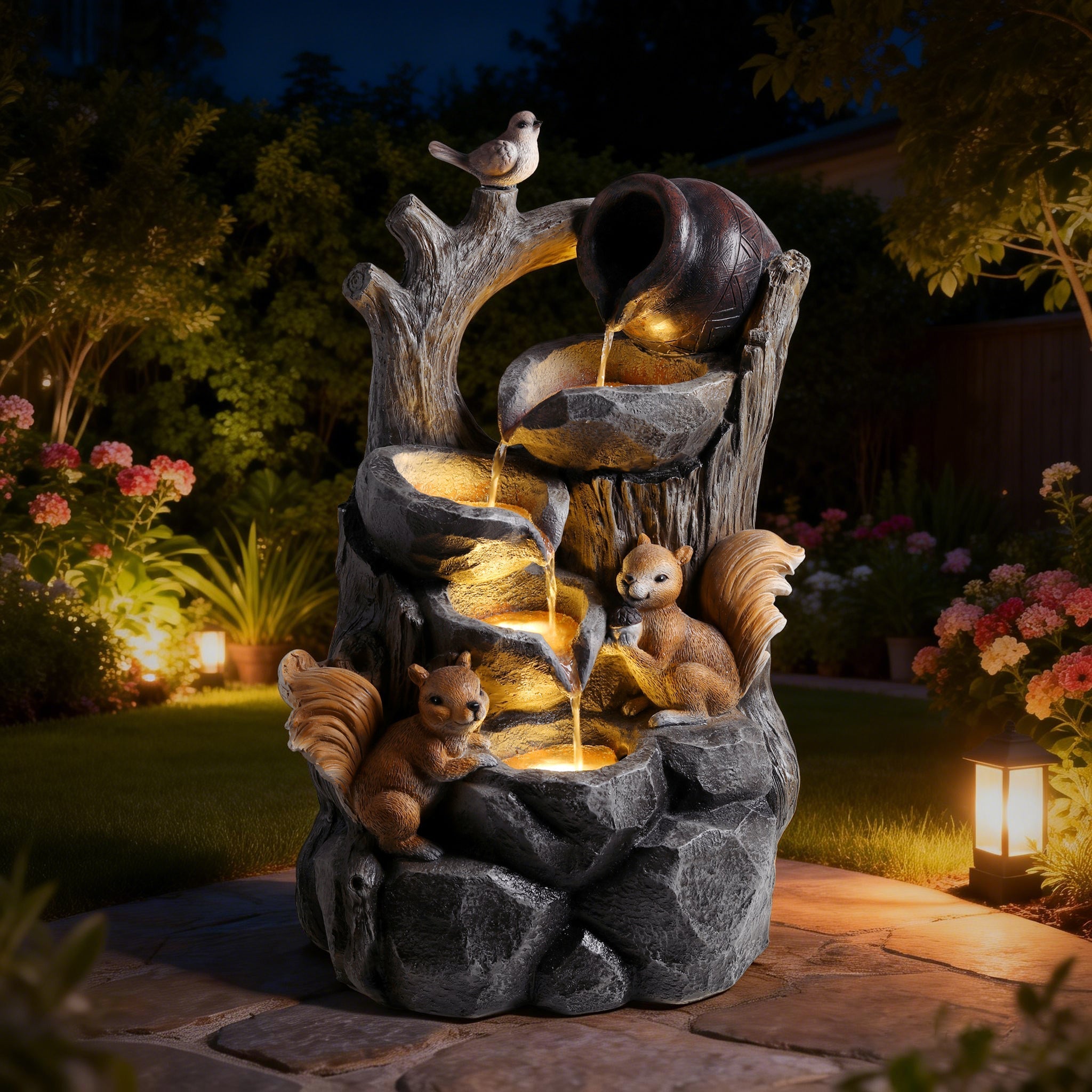 Squirrel Outdoor Water Fountain with Lights by HouseOfZazla