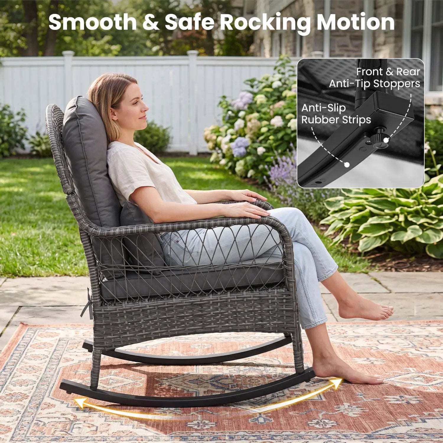 Patio Rattan Rocking Chair with Cushions - 400 LBS Capacity by DirectDeals