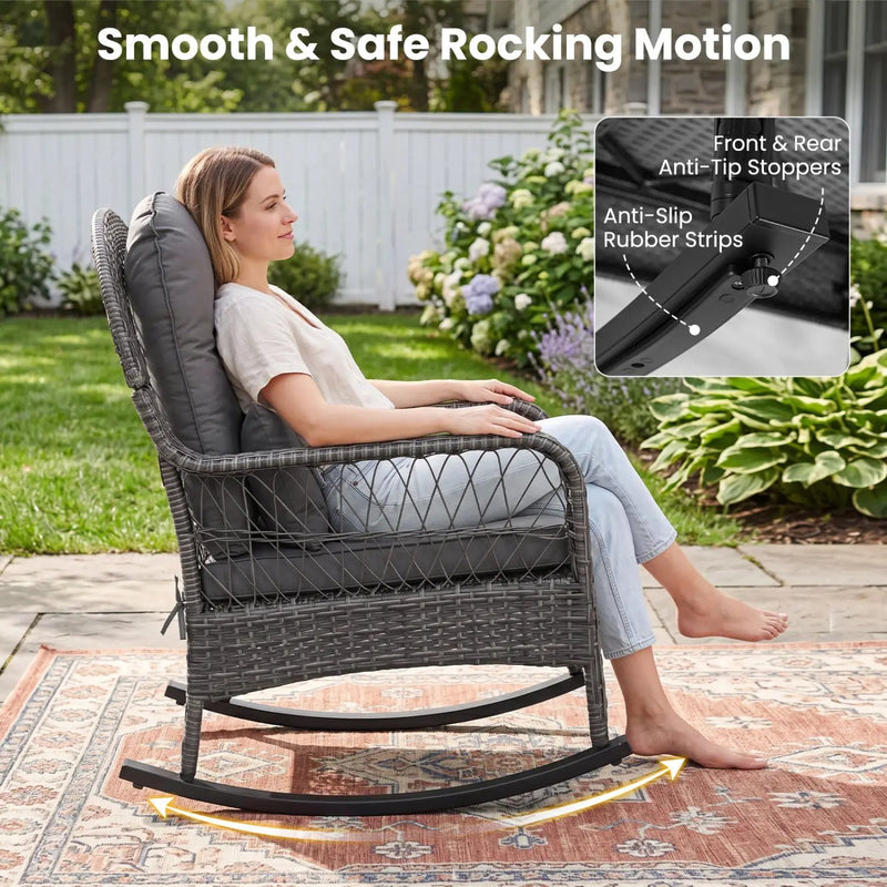 Patio Rattan Rocking Chair with Cushions - 400 LBS Capacity by DirectDeals