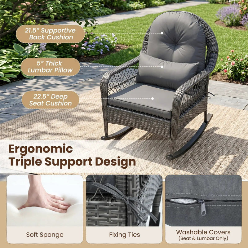 Patio Rattan Rocking Chair with Cushions - 400 LBS Capacity by DirectDeals