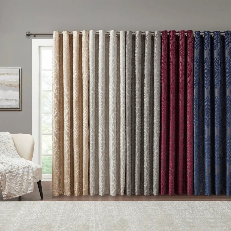 Knitted Jacquard Damask Total Blackout Grommet Top Curtain Panel by HouseOfZazla