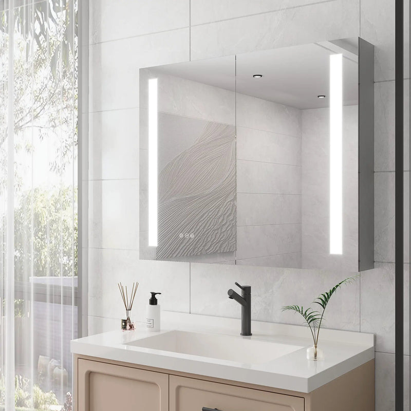 LED Medicine Cabinet With Mirror, Double Door With Defogger, Dimmer, Surface Mount by HouseOfZazla