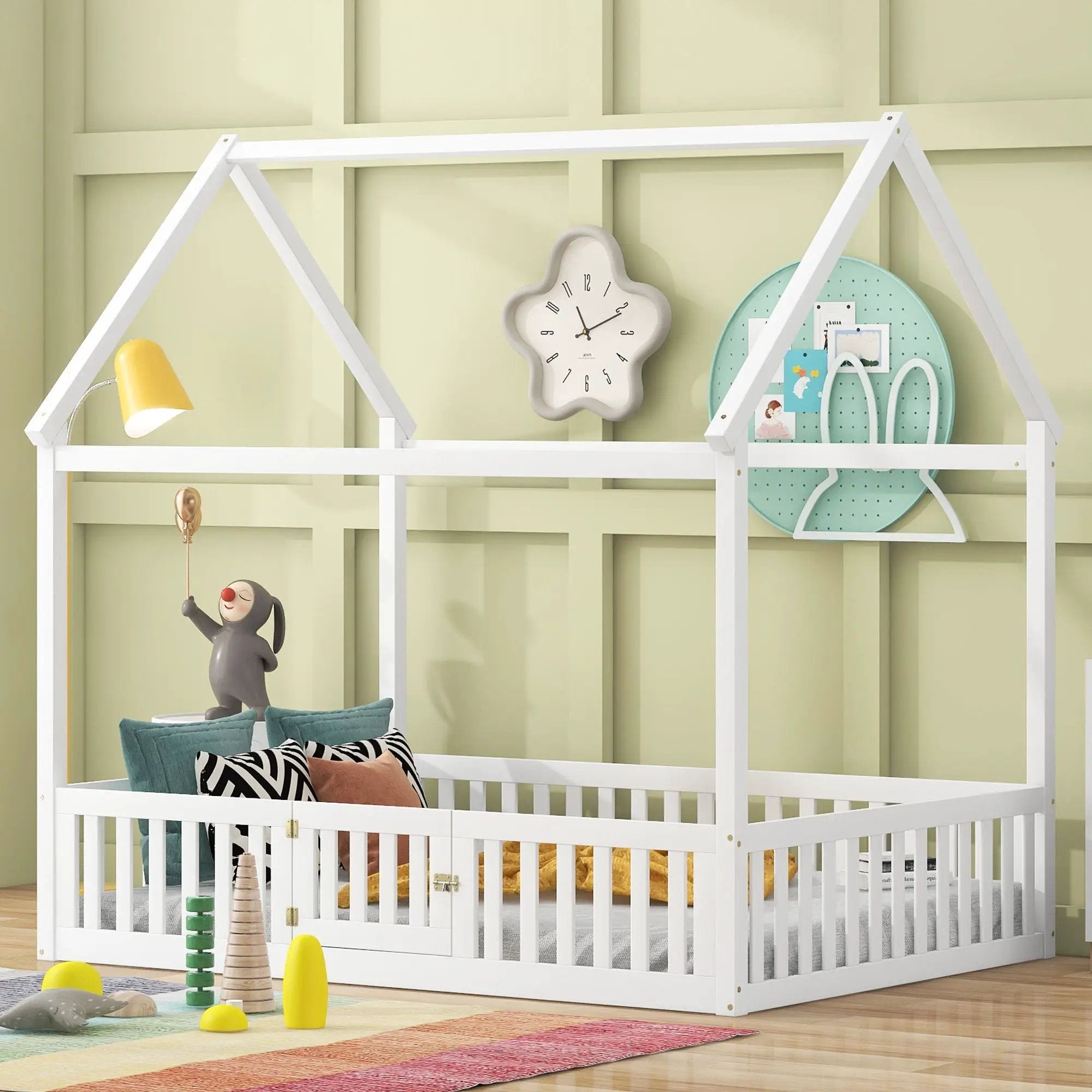 Wood House Bed With Fence And Door by Unique Piece Furniture