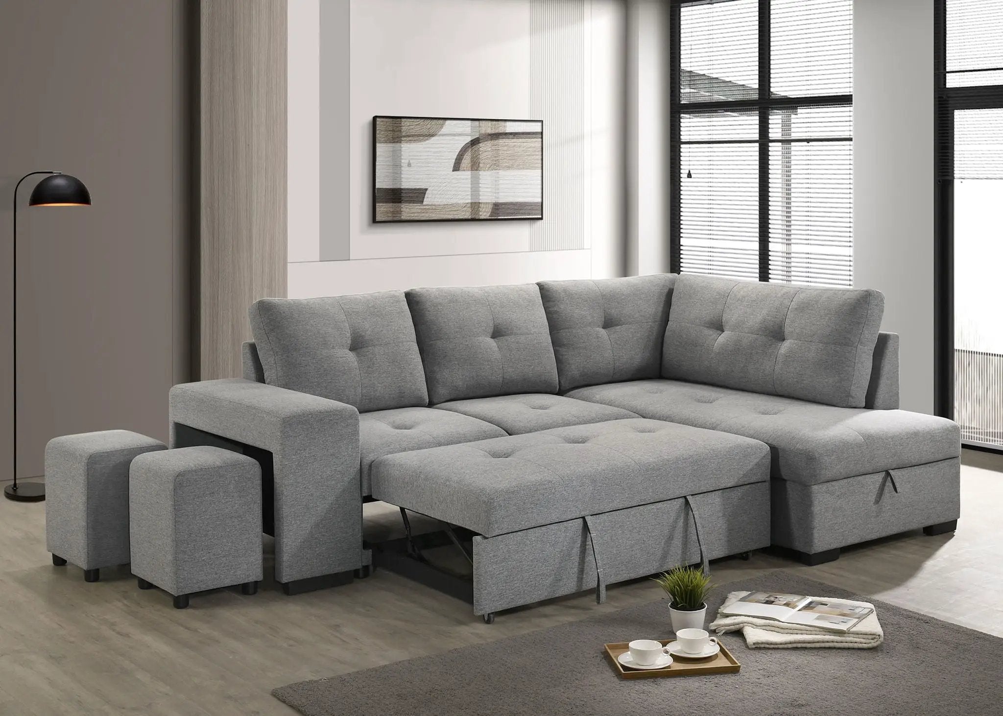 Roanne Fabric Upholstered Sleeper Sectional Sofa Grey by Unique Piece Furniture