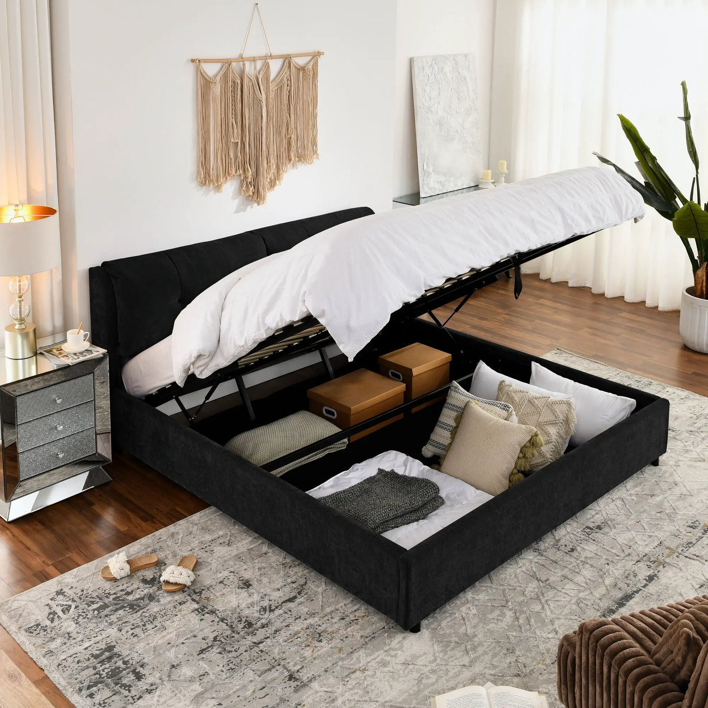 Storage Upholstered Hydraulic Platform Bed With Integrated Headboard by HouseOfZazla