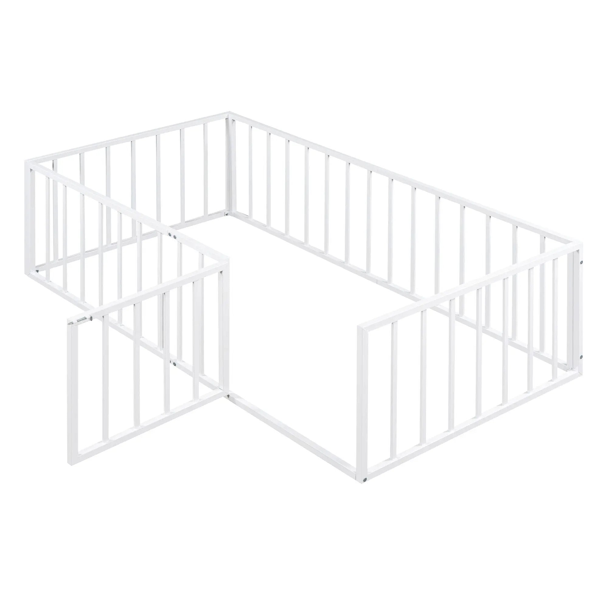 Metal Floor Bed Frame With Fence And Door by HouseOfZazla