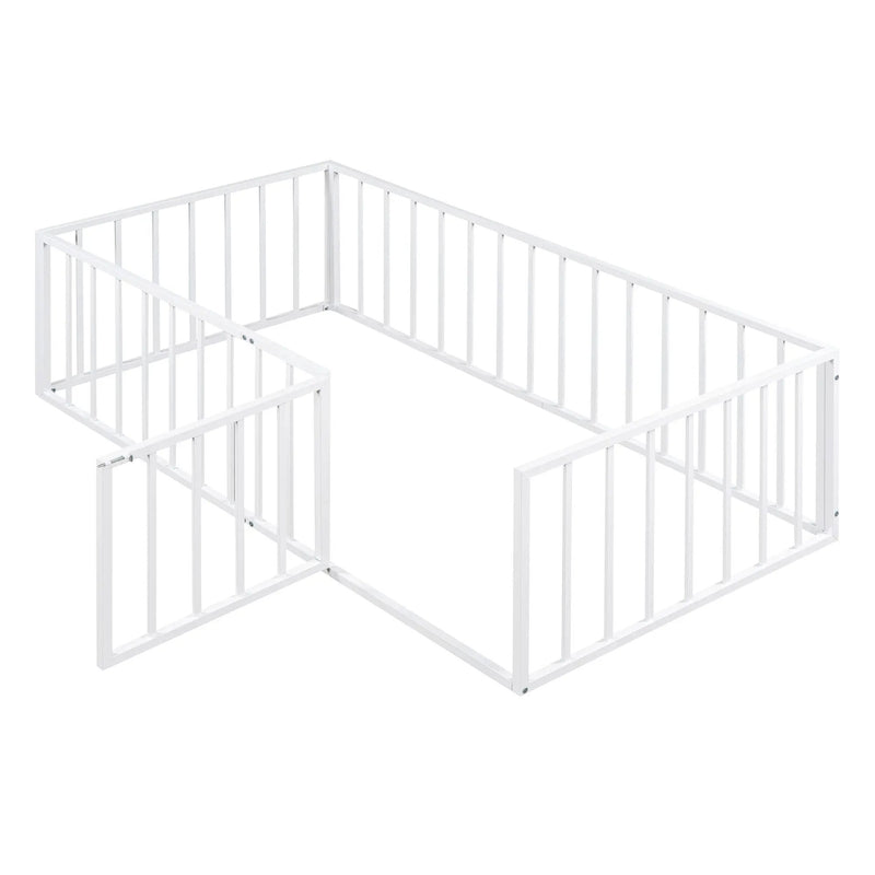 Metal Floor Bed Frame With Fence And Door by HouseOfZazla