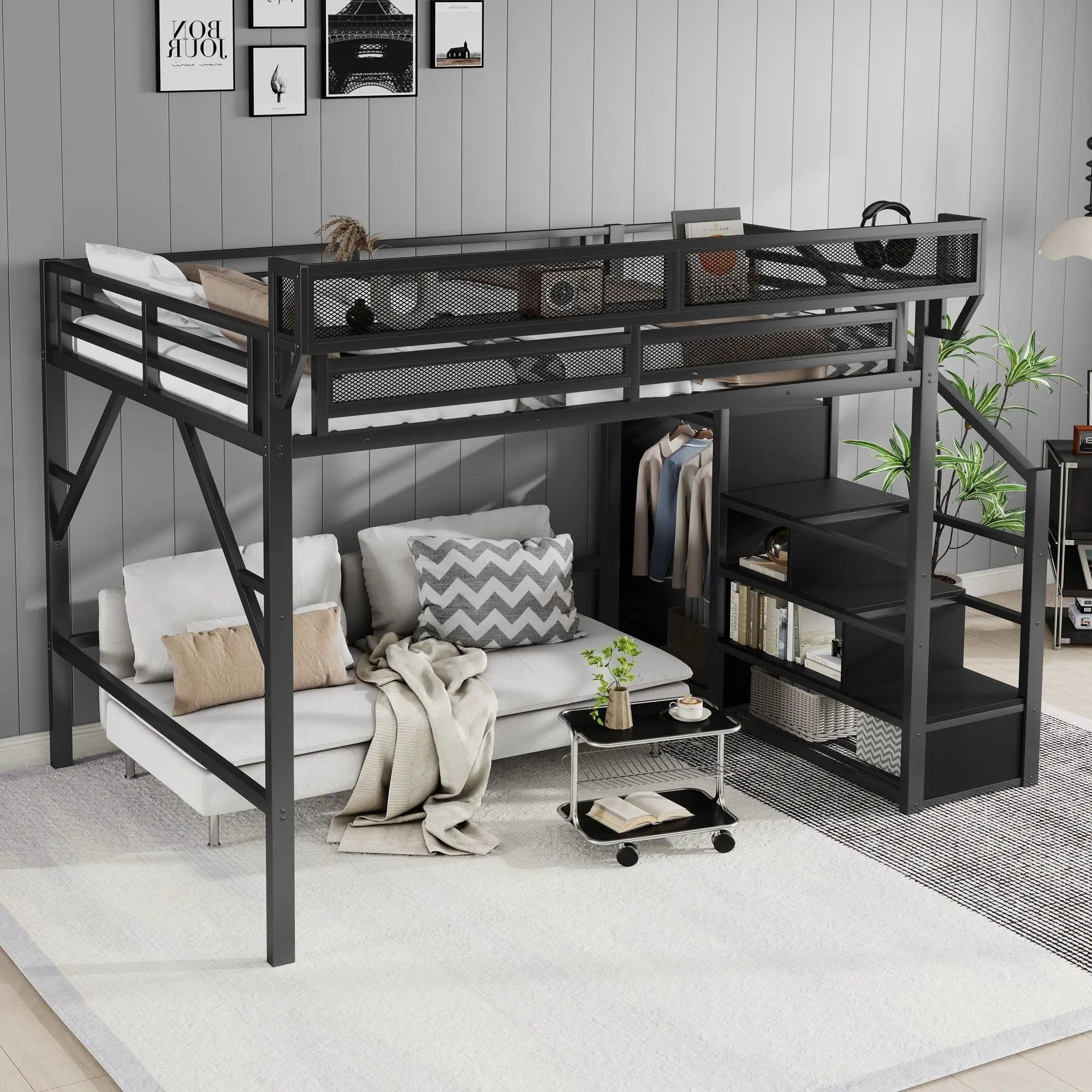 Loft Bed With Storage Shelves, Wardrobe by Unique Piece Furniture