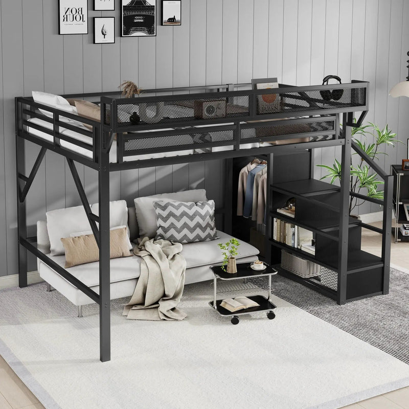 Loft Bed With Storage Shelves, Wardrobe by Unique Piece Furniture