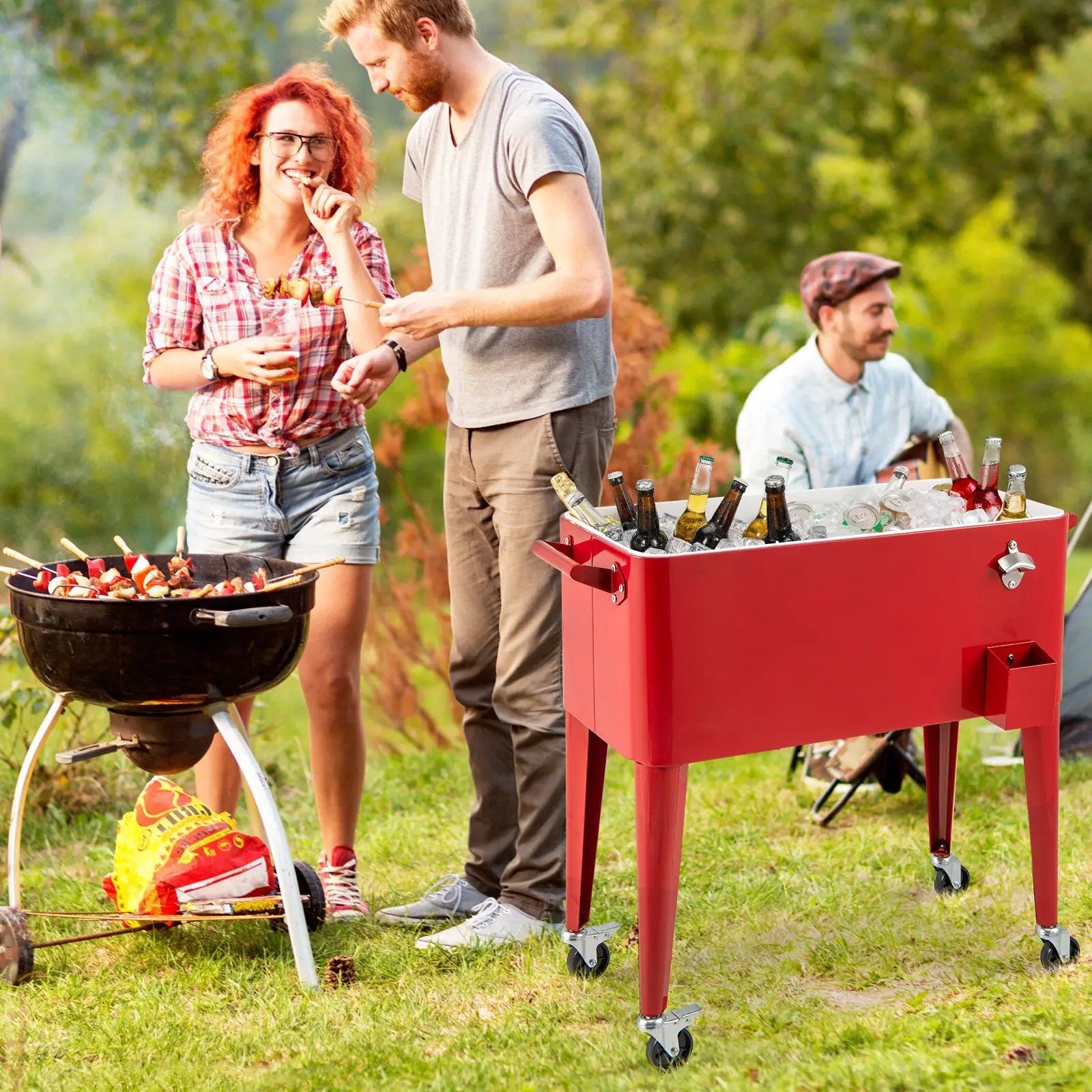 Red Portable Outdoor Patio Cooler Cart by DirectDeals