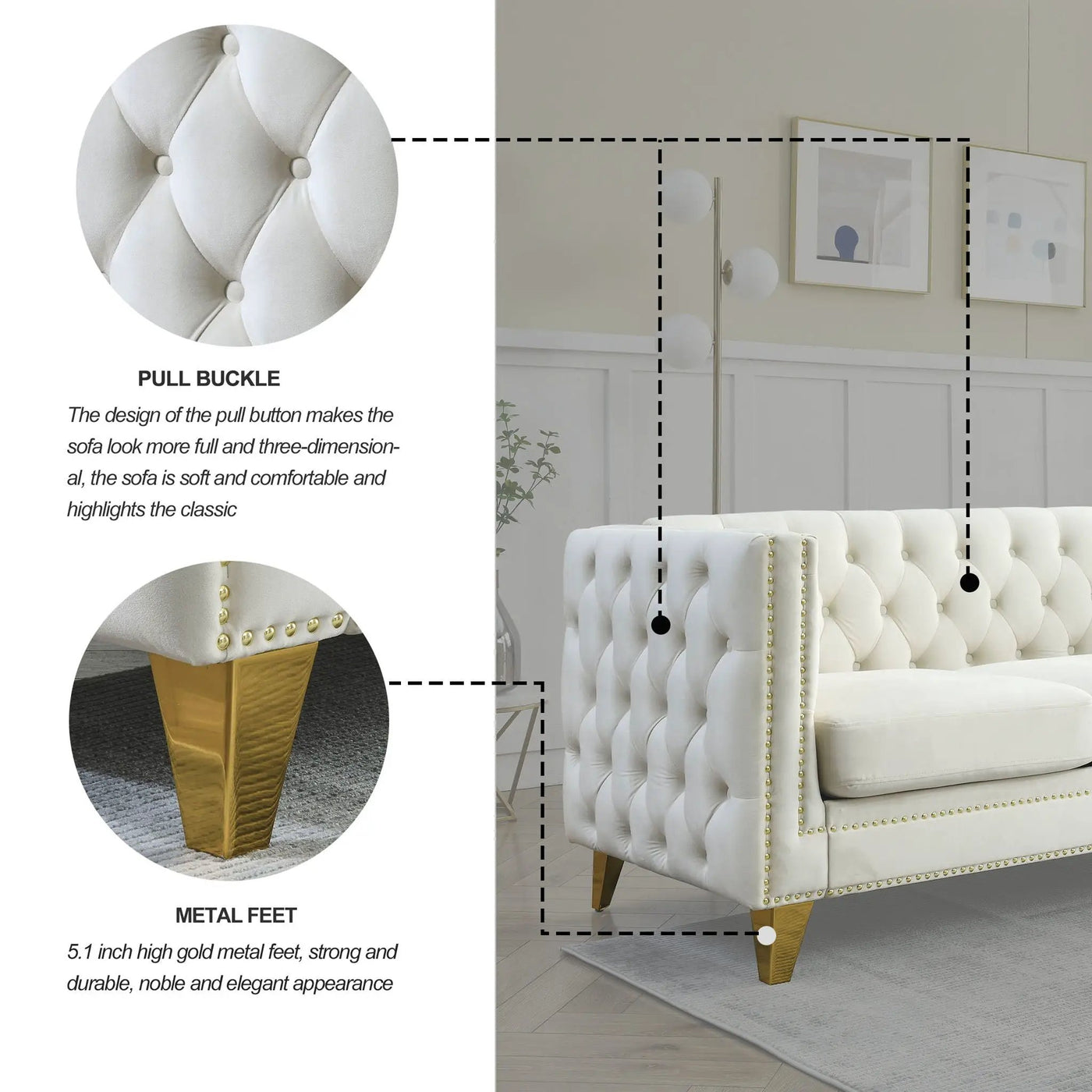 Upholstered Couch Sofa With Button Tufting For Living Room by HouseOfZazla