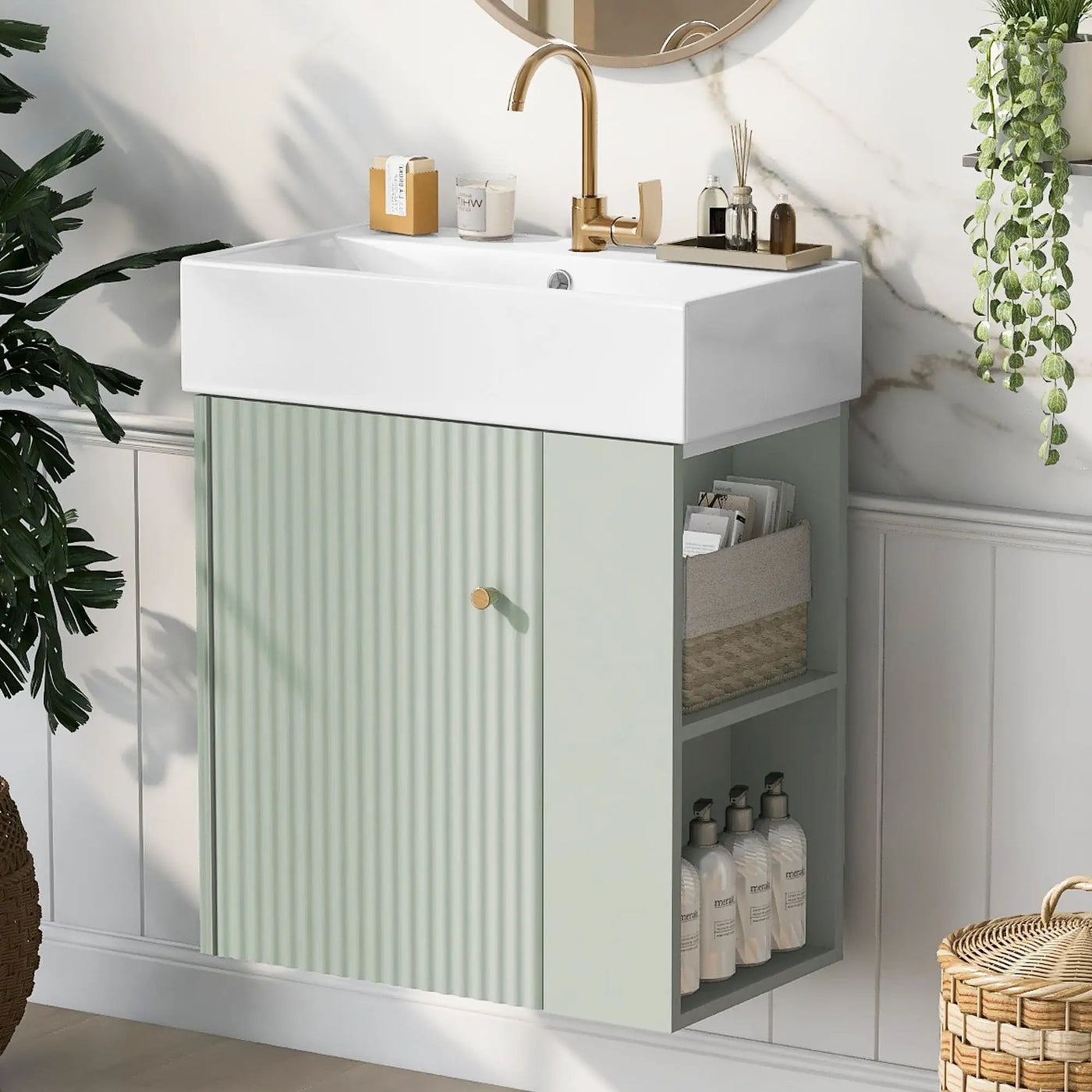 Modern Floating Bathroom Vanity With Ceramic Basin Perfect For Small Bathrooms by Unique Piece Furniture