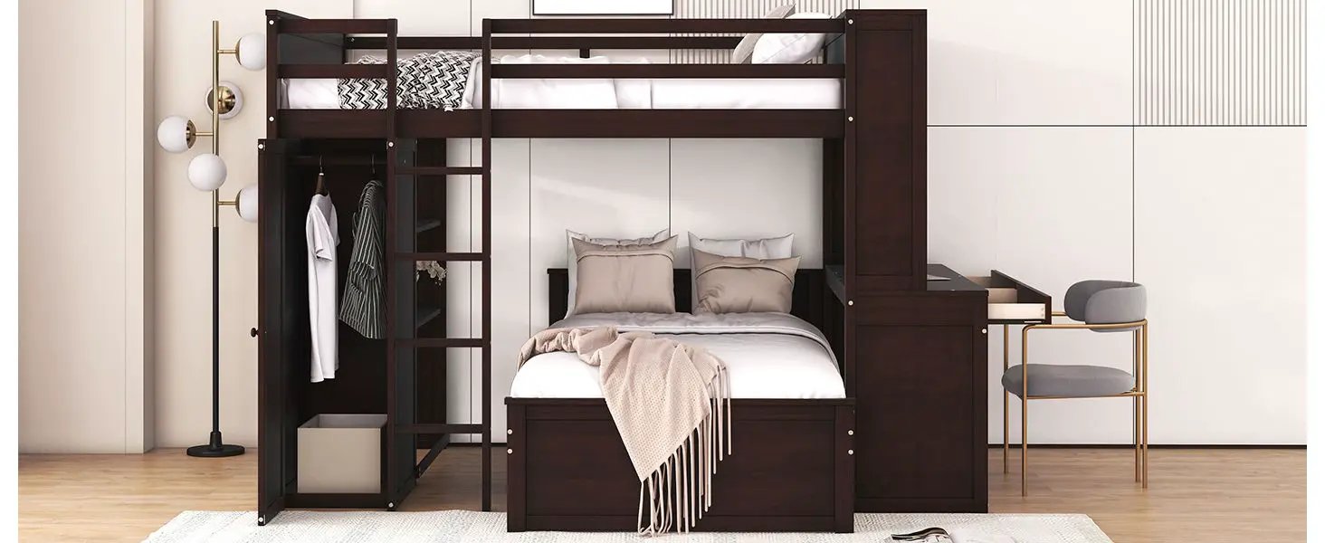 Loft Bed With A Twin Size Standalone Bed, Shelves, Desk, And Wardrobe by HouseOfZazla