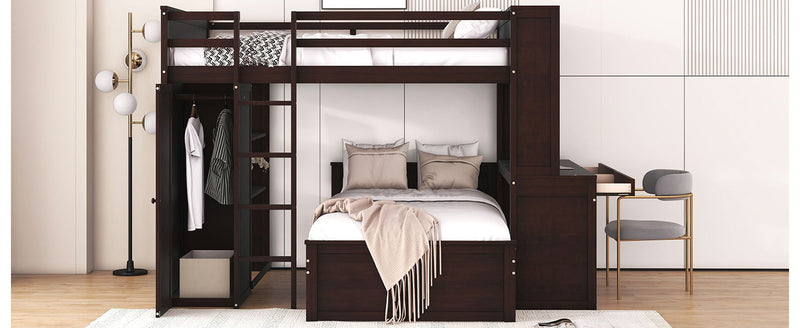 Loft Bed With A Twin Size Standalone Bed, Shelves, Desk, And Wardrobe by HouseOfZazla