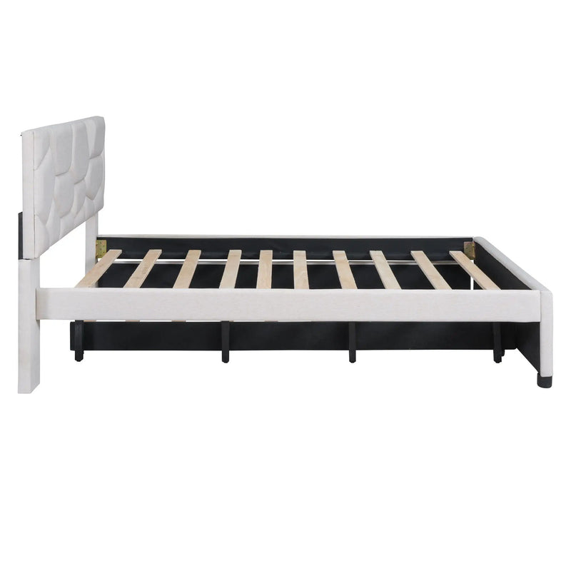 Upholstered Platform Bed With Brick Pattern Headboard And Twin Long Size Trundle by HouseOfZazla