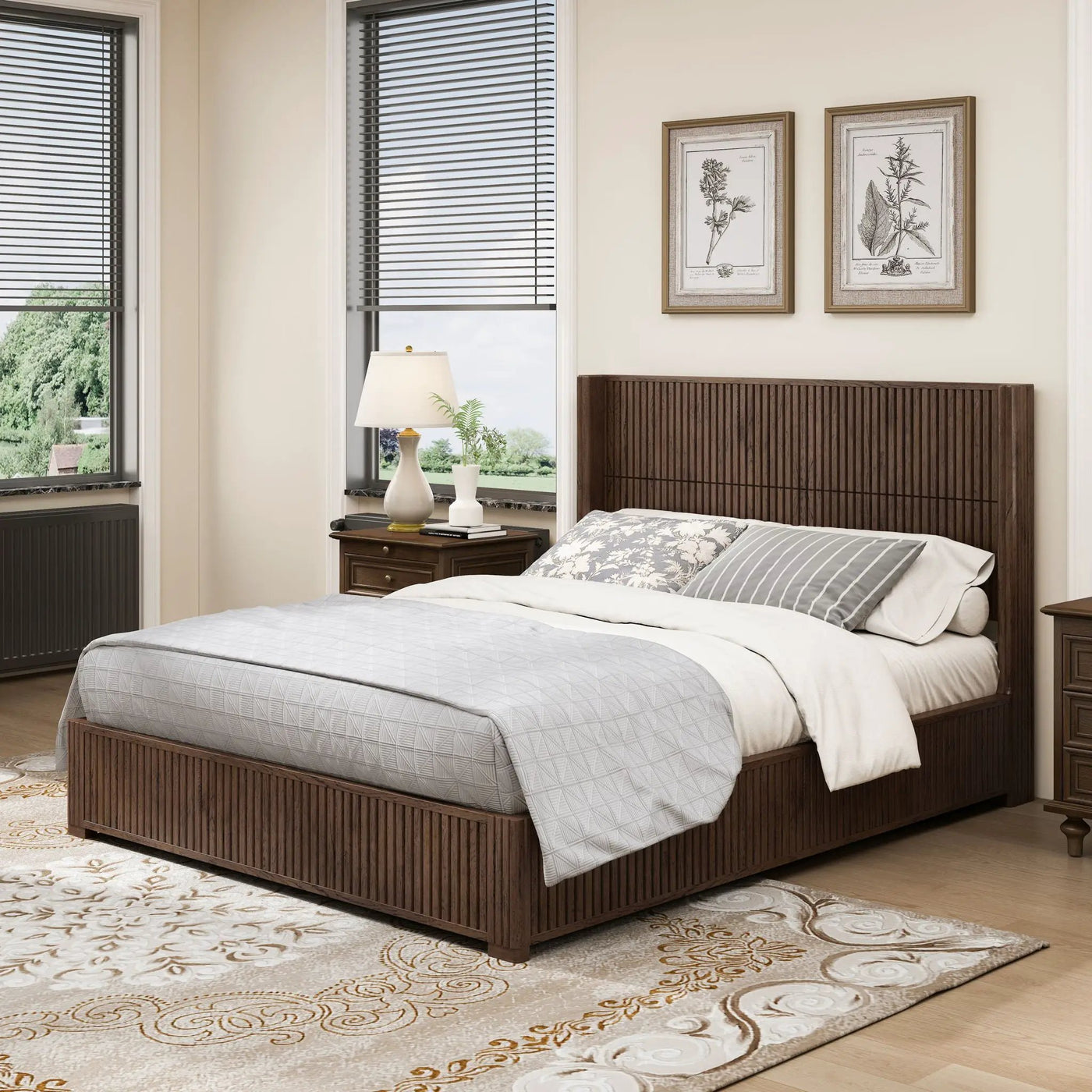 Platform Bed Frame With Headboard, Floor Standing Design by HouseOfZazla